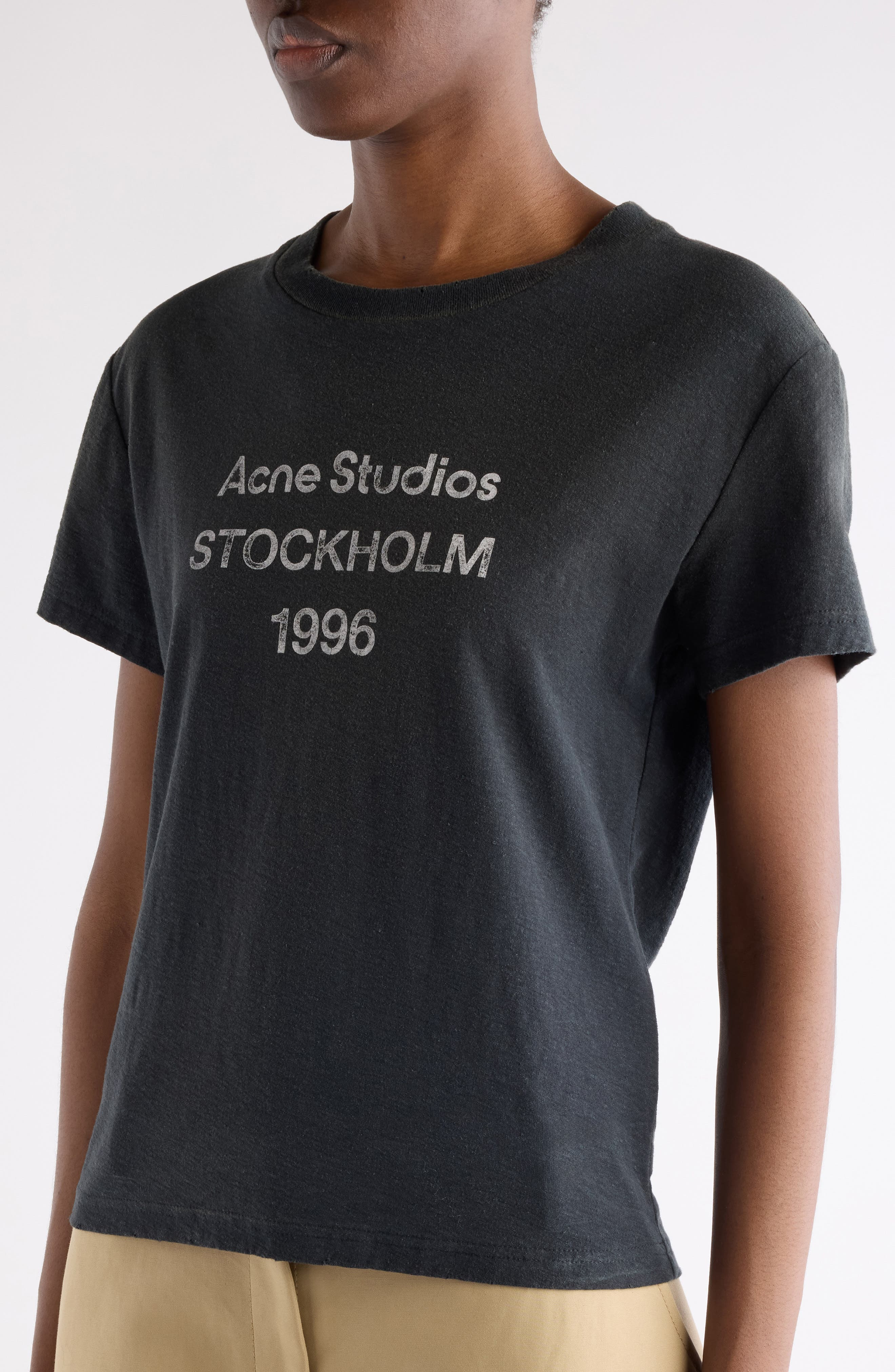 Acne Studios 1996 Logo Distressed Cotton & Hemp Graphic Tee in Faded Black at Nordstrom - 5