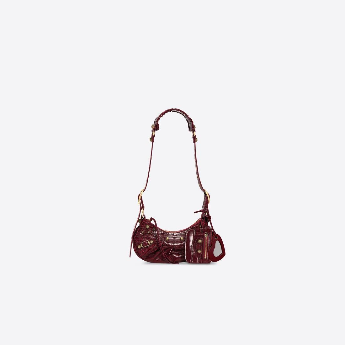 Women's Le Cagole Xs Shoulder Bag Crocodile Embossed in Dark Red - 1