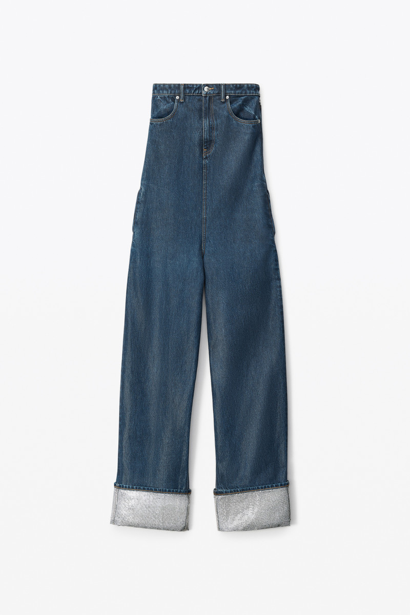 CRYSTAL CUFF JUMPSUIT IN COATED DENIM - 1
