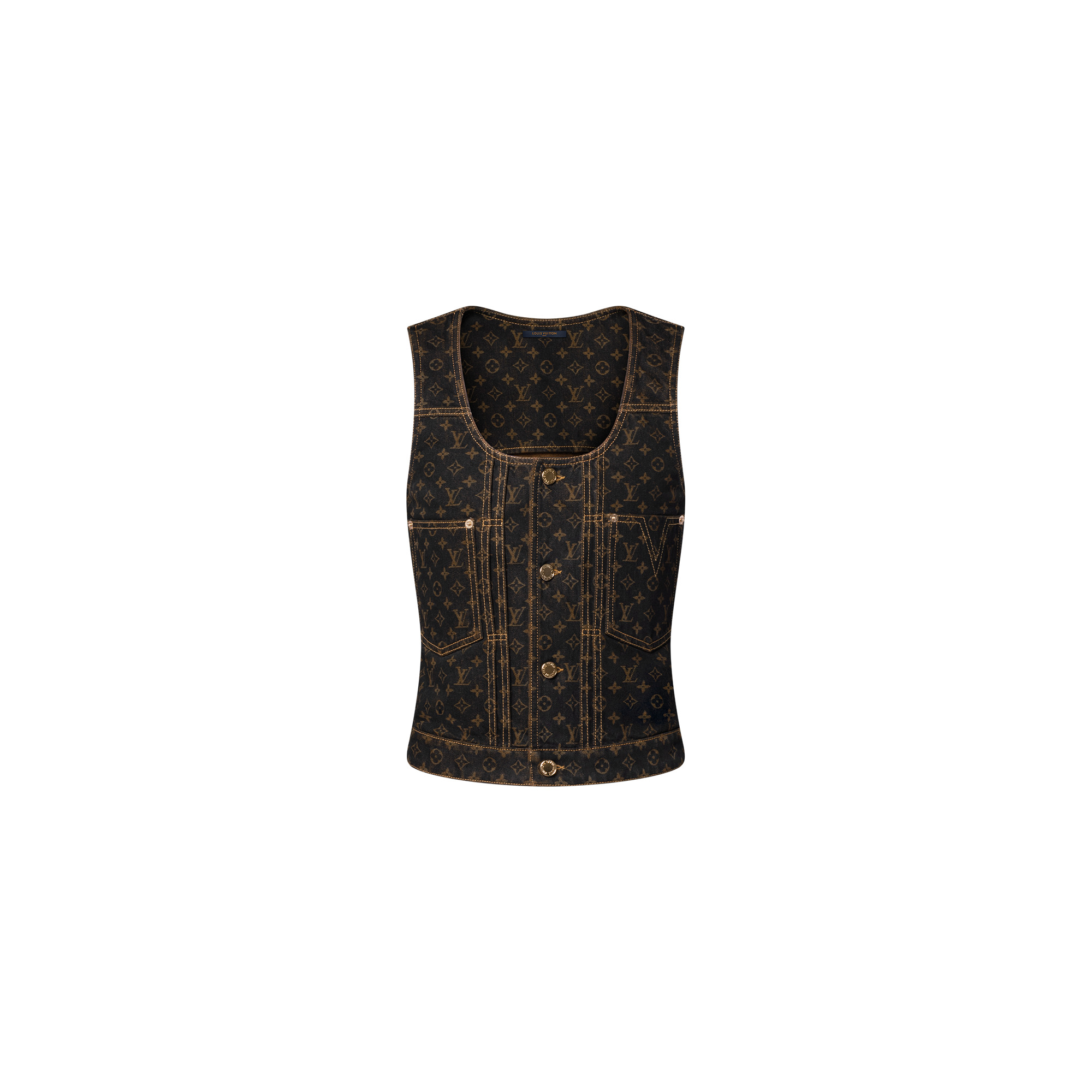 Monogram Denim Button Front Top - 1