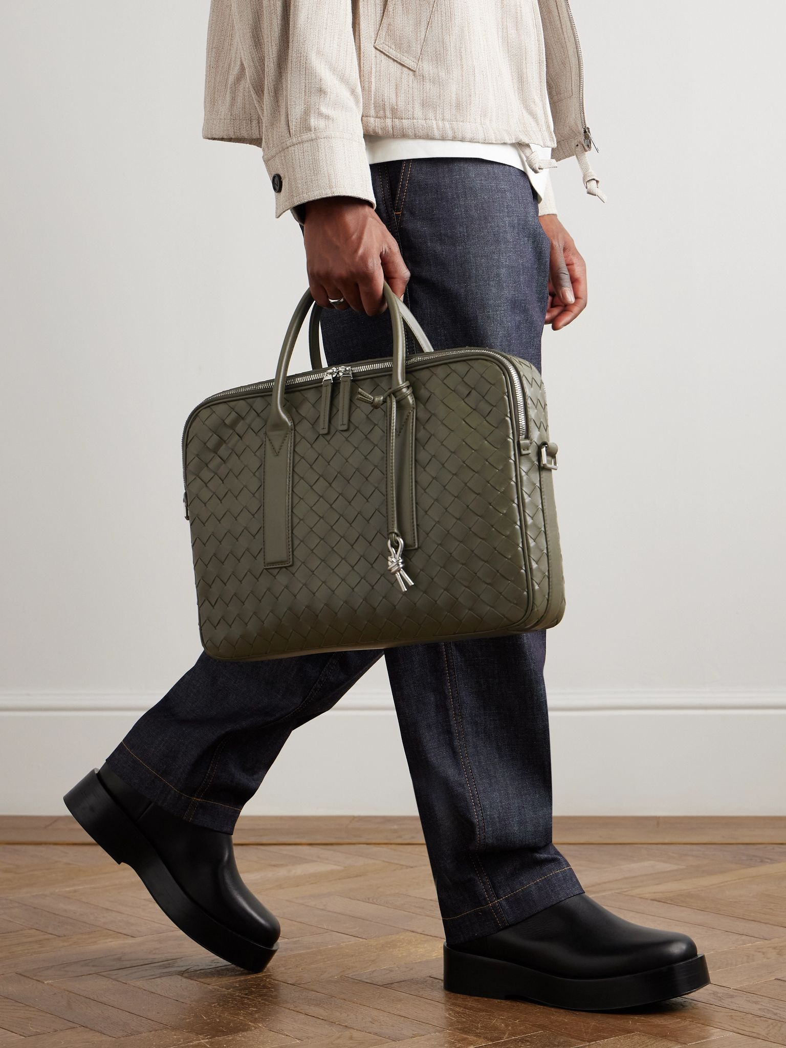 Intrecciato Leather Briefcase Green - 2