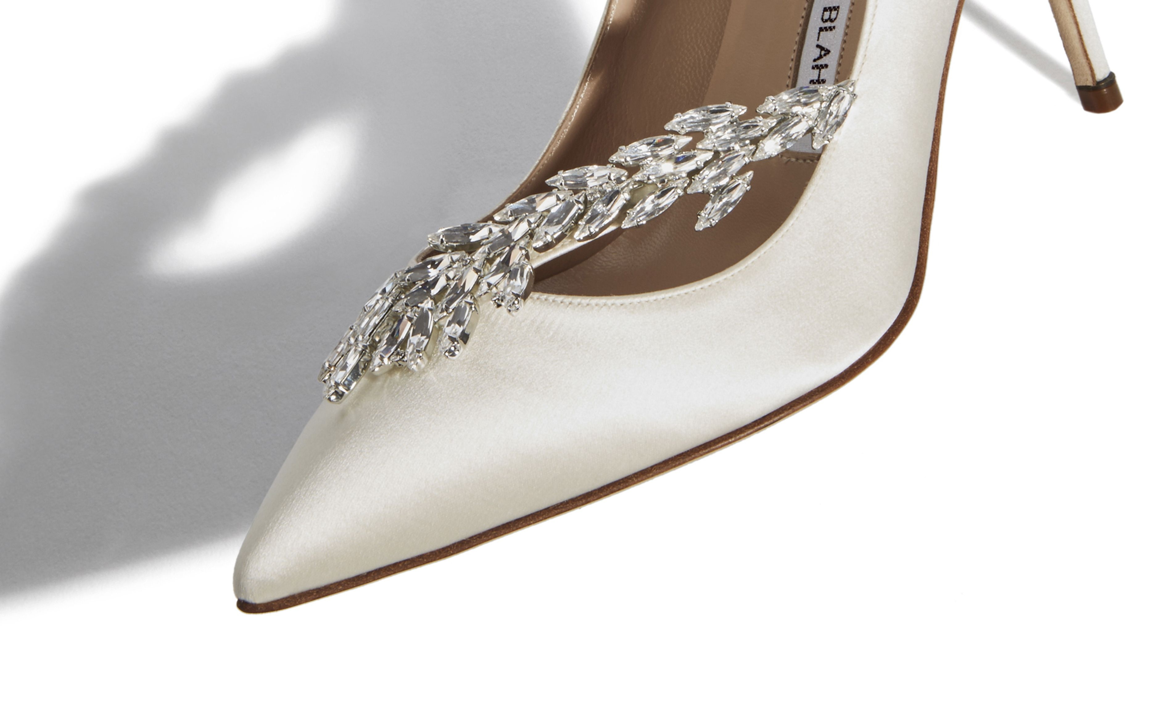 White Satin Jewel Buckle Pumps - 4