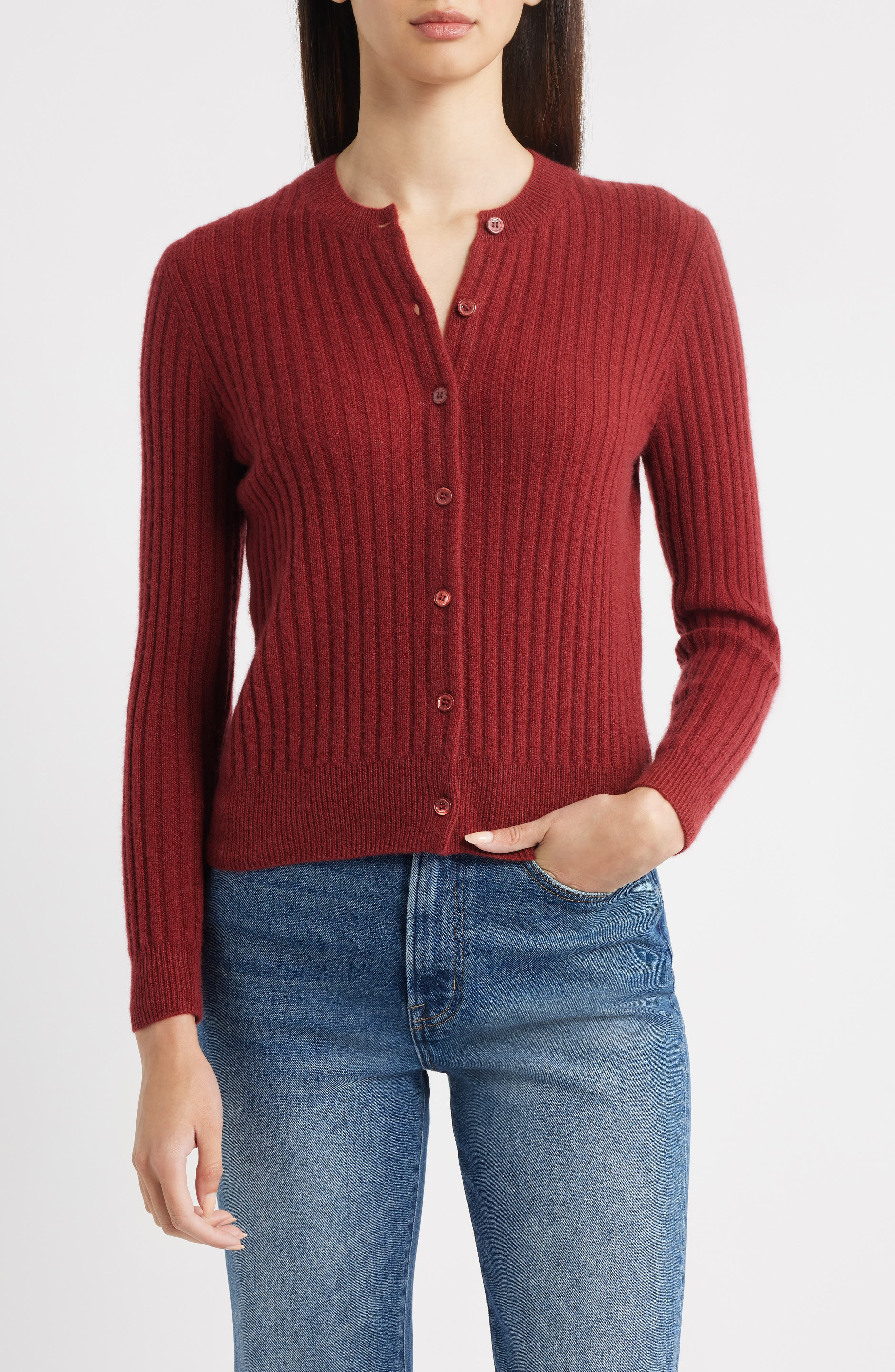 DÔEN Danae Rib Cashmere Cardigan in Malbec at Nordstrom - 1