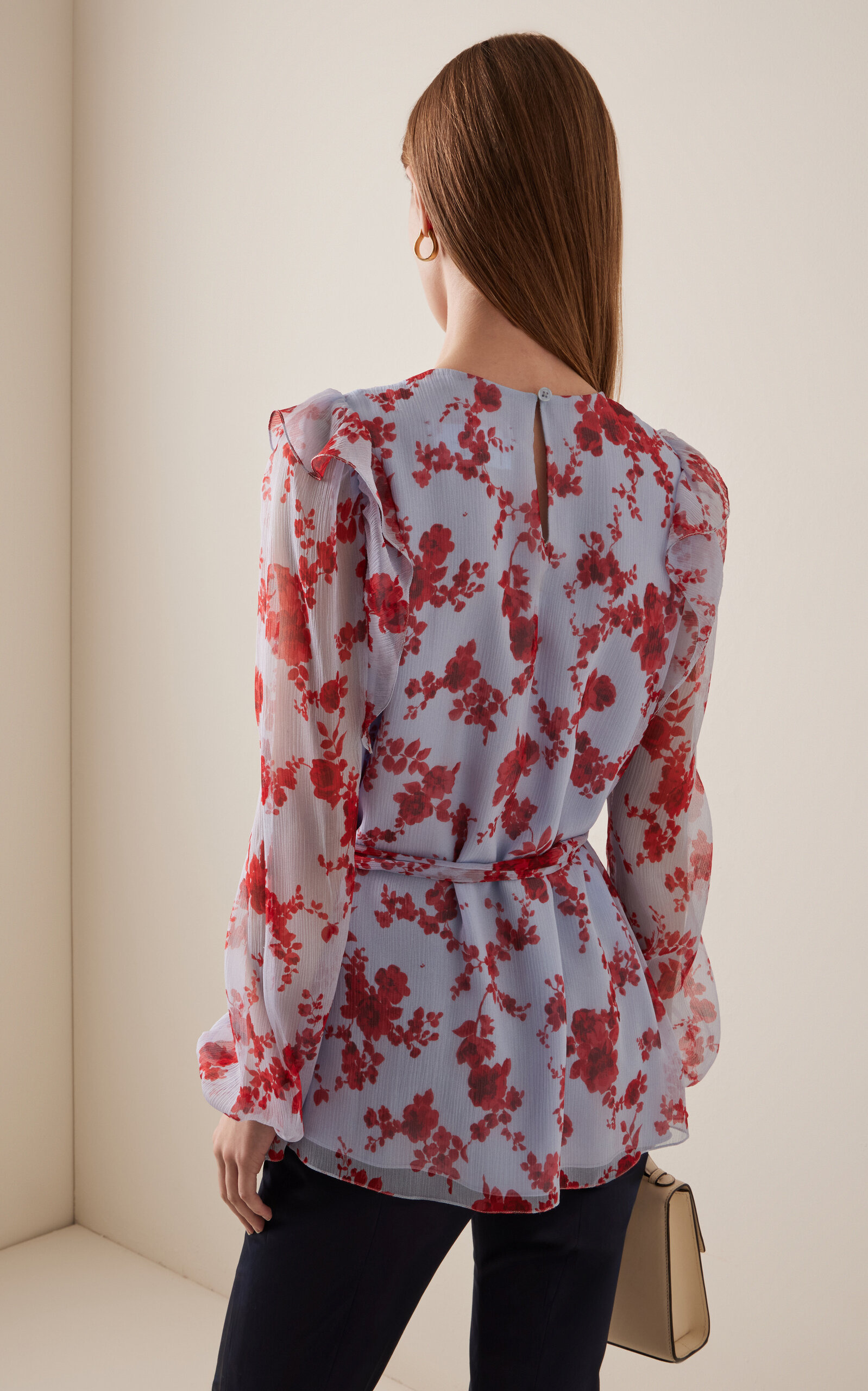 Sash-Detailed Ruffled Silk Chiffon Top multi - 4