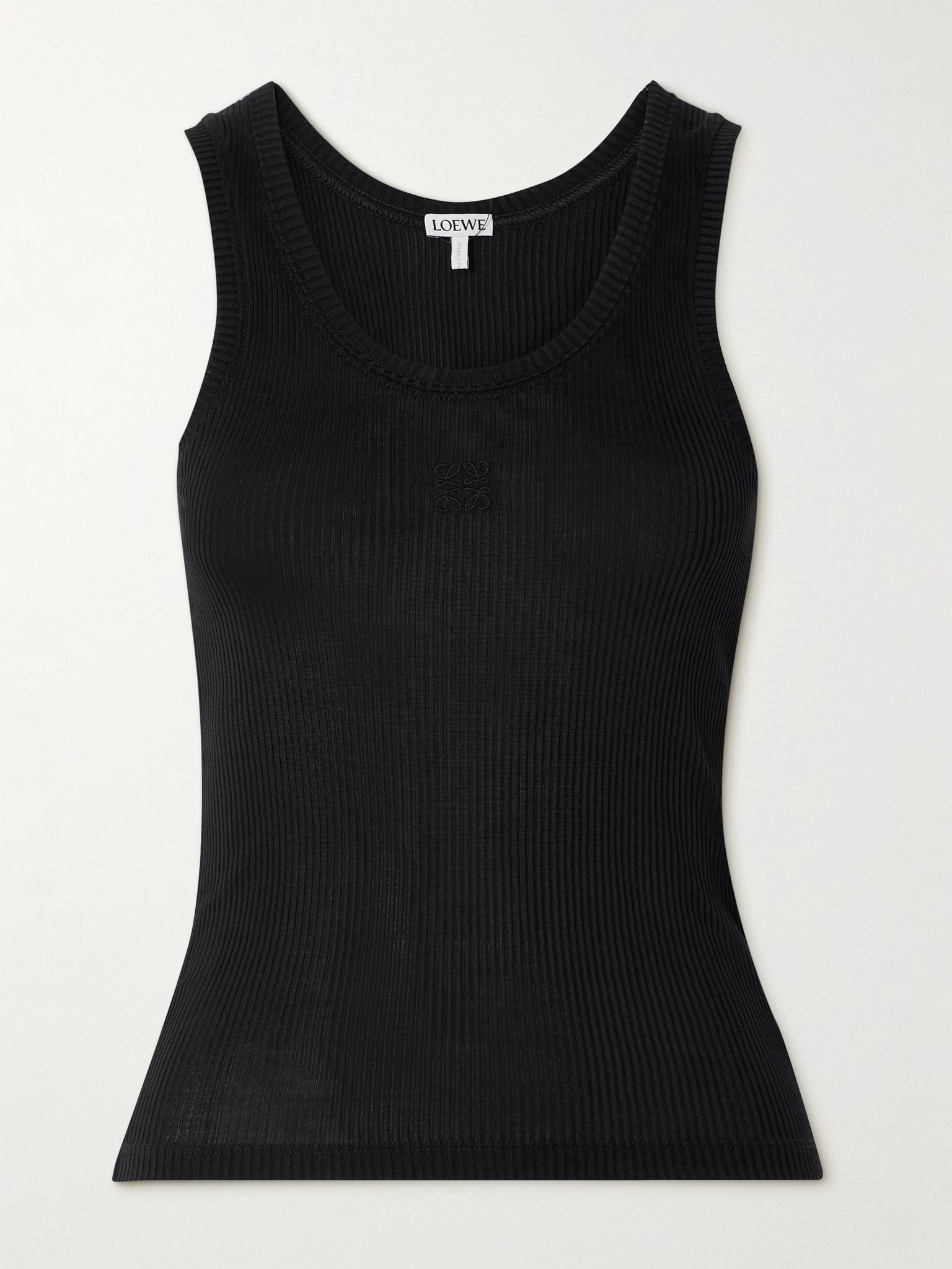Anagram embroidered ribbed silk-jersey tank Black - 1