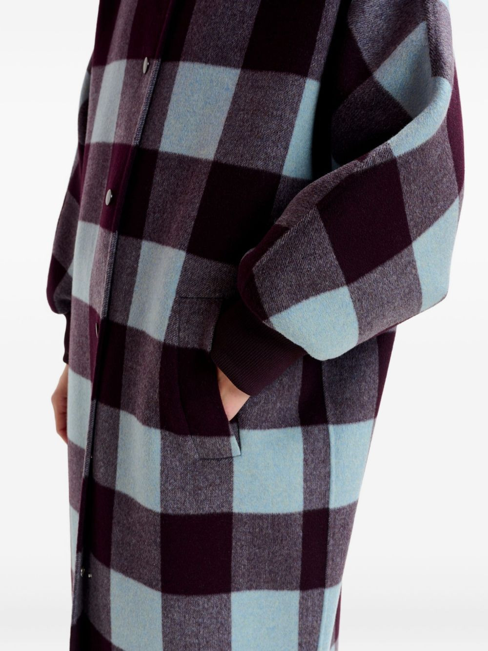 check-pattern ribbed-cuff coat - 5
