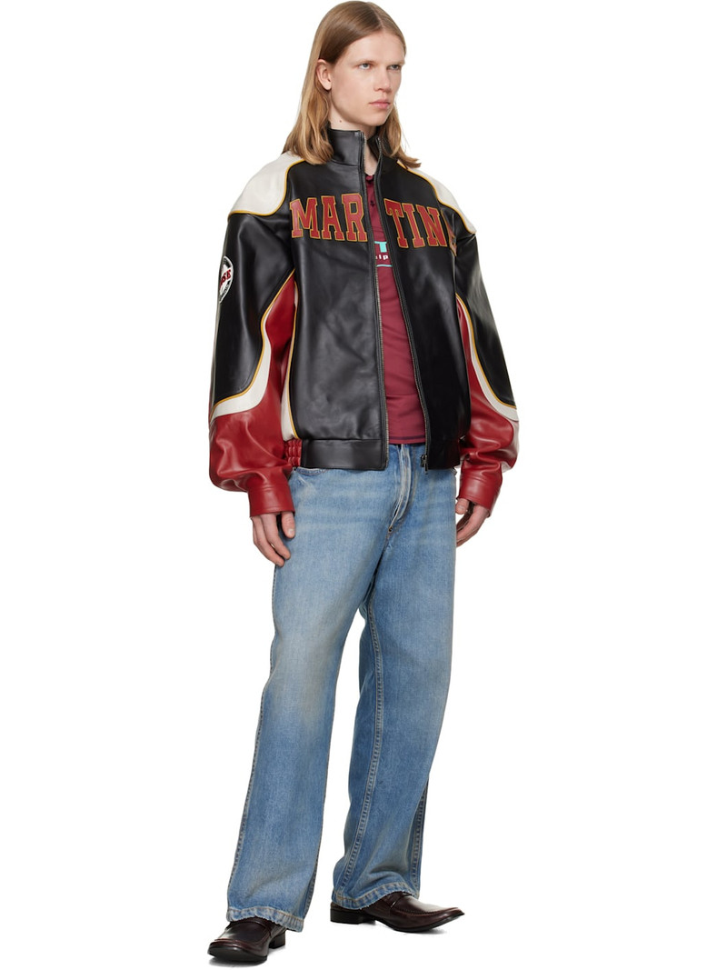 Martine Rose Black 'Special' Superbowl Leather Jacket outlook