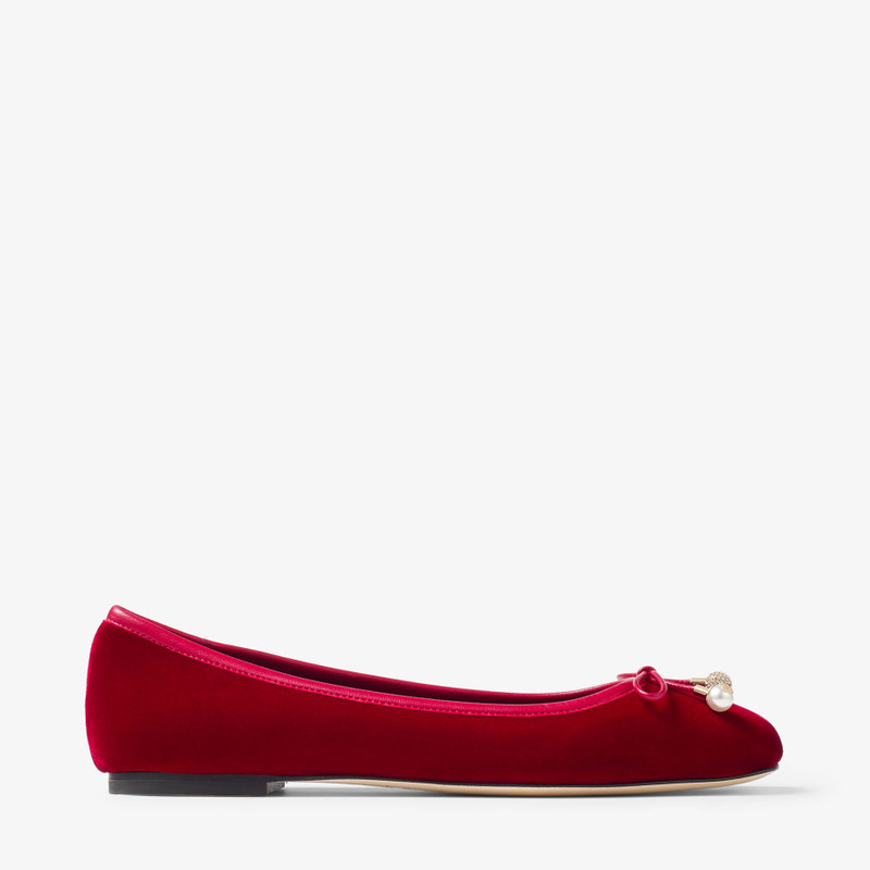 Elme Flat Ruby Red Velvet Flats - 1