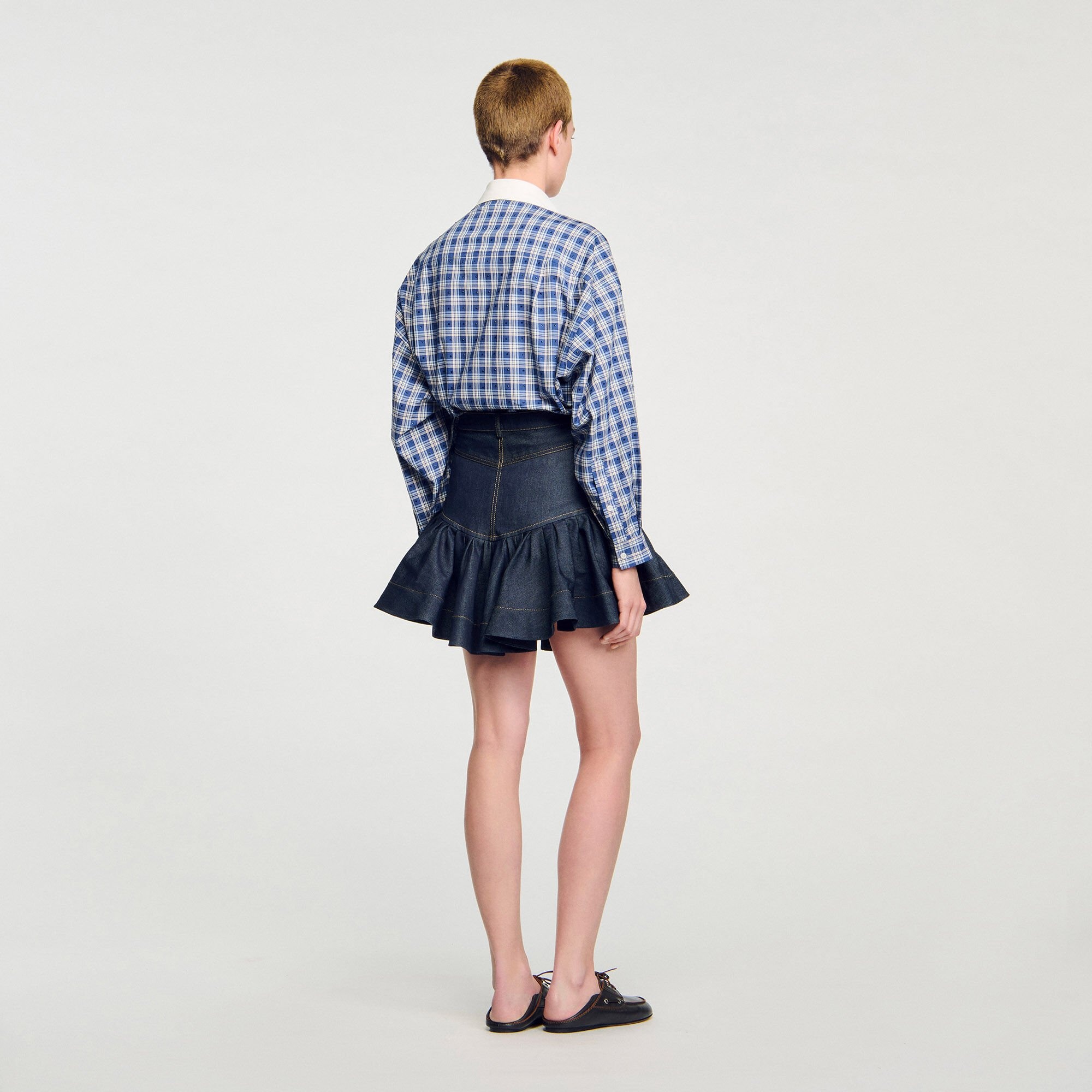 MINI DENIM RUFFLED SKIRT - 5