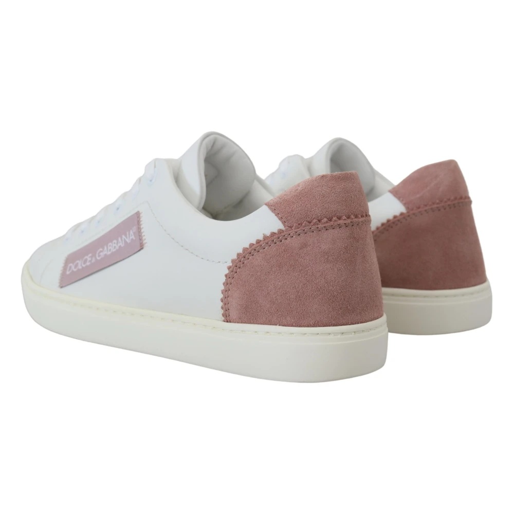 WHITE-PINK LEATHER LOW-TOP SNEAKERS - 6