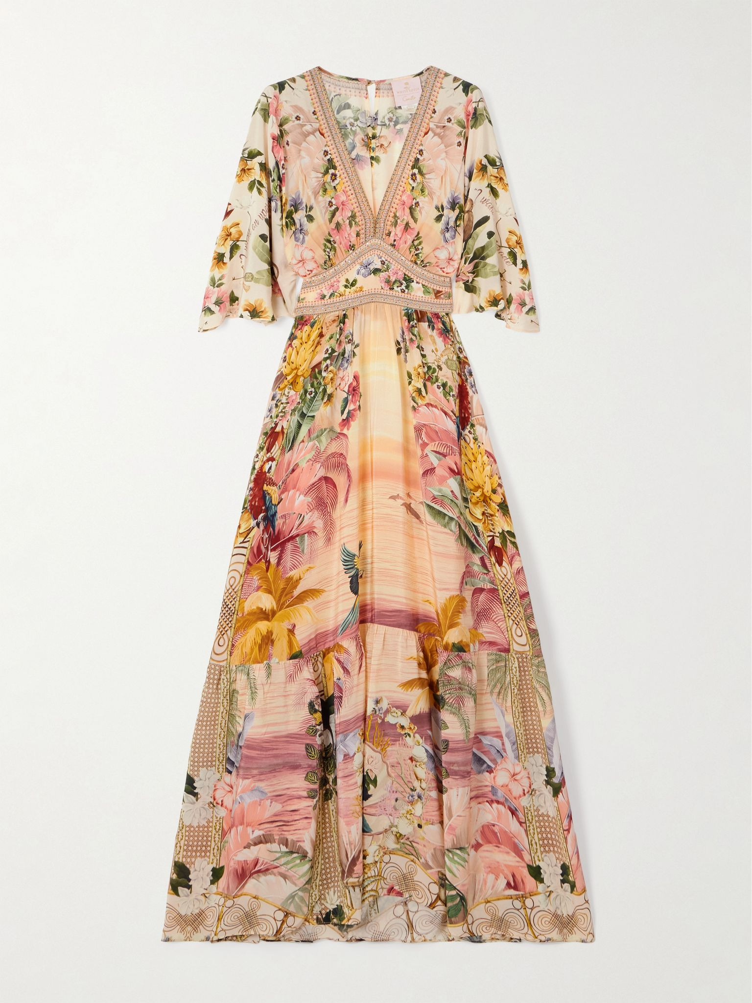 + The White Lotus crystal-embellished printed silk-satin maxi dress Pink - 1