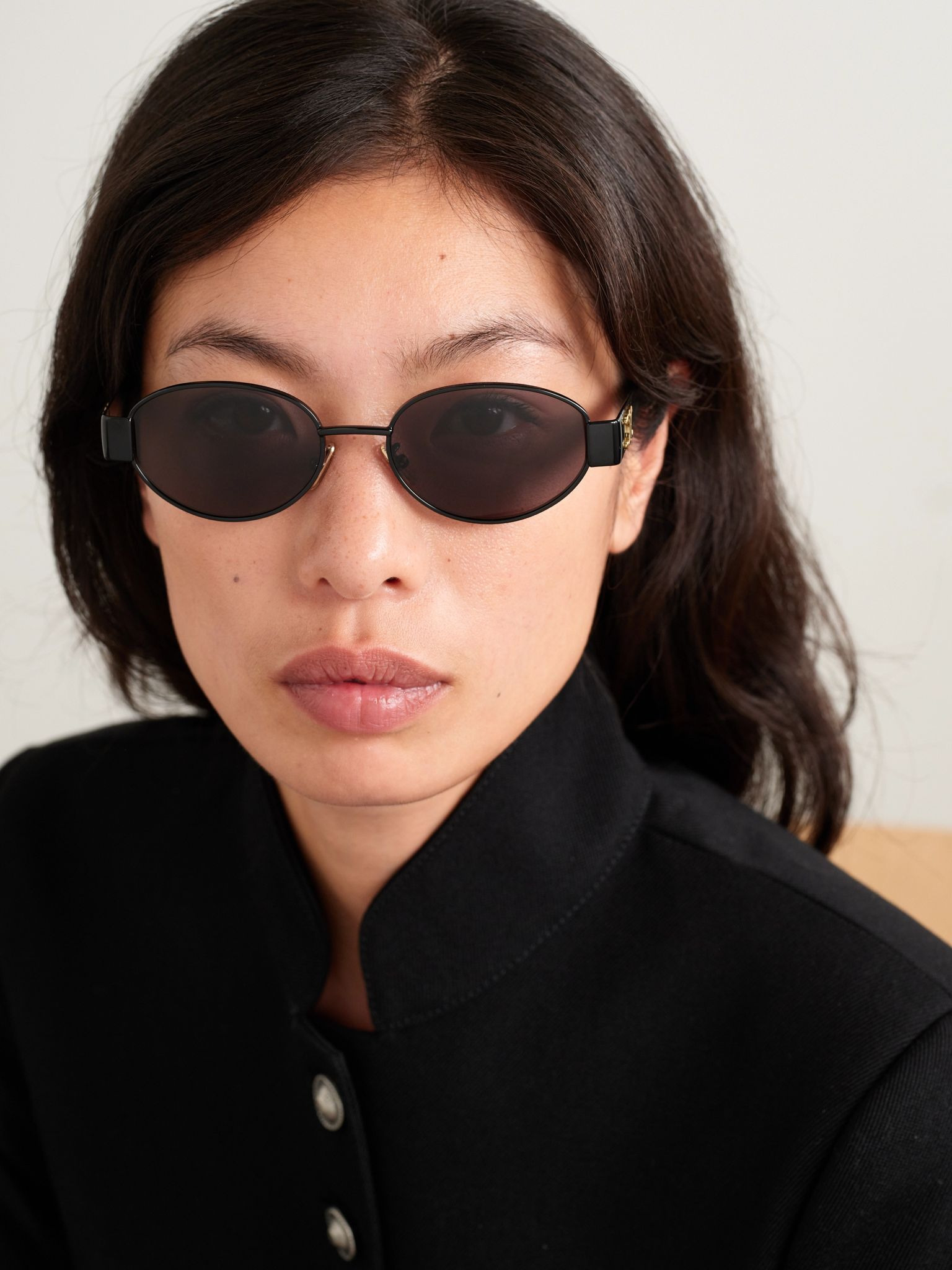Oval-frame metal and acetate sunglasses Black - 2