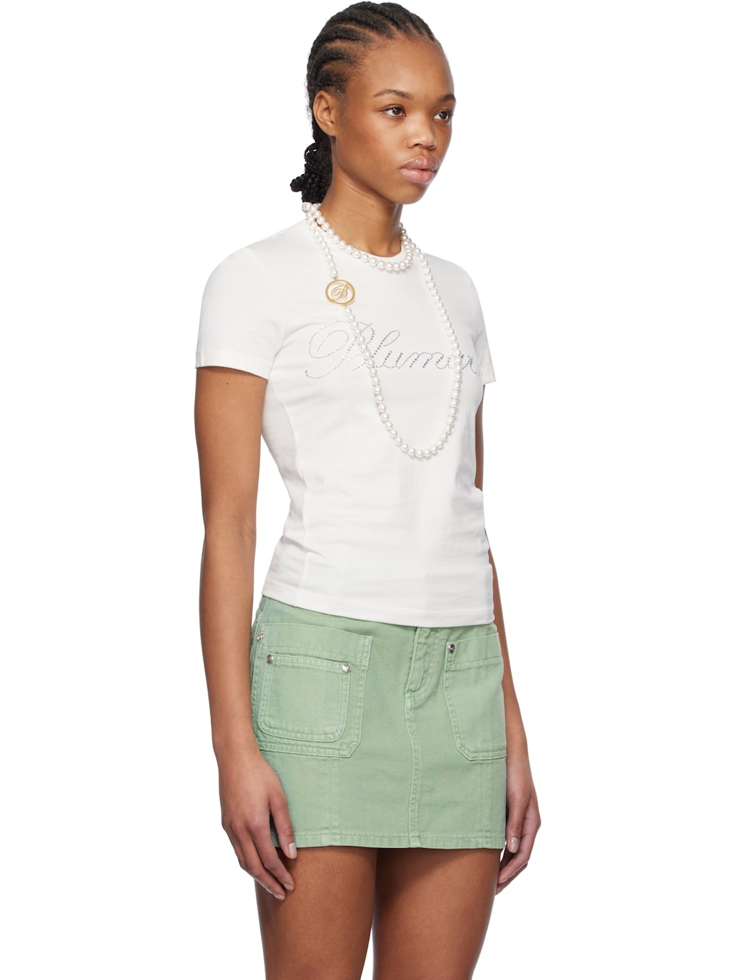 White Rhinestone Embroidery T-shirt - 2