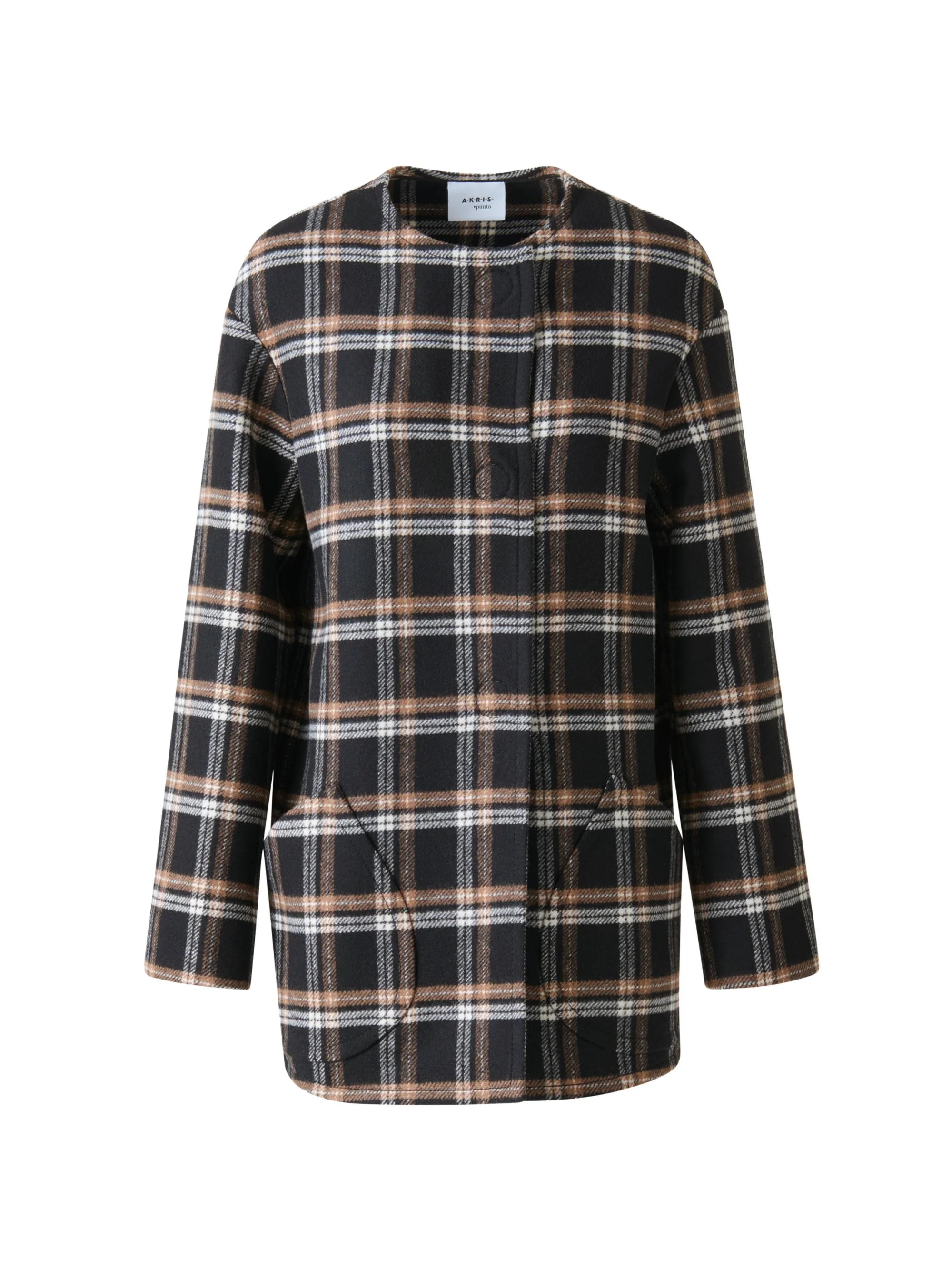 Women's Plaid Double-Faced Wool Coat - Black Camel Cream - 1