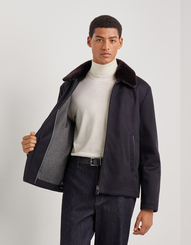 CARAMEL MIXED-MATERIAL ULTRALIGHT SUEDE BOMBER JACKET WITH KNIT INSERTS 197