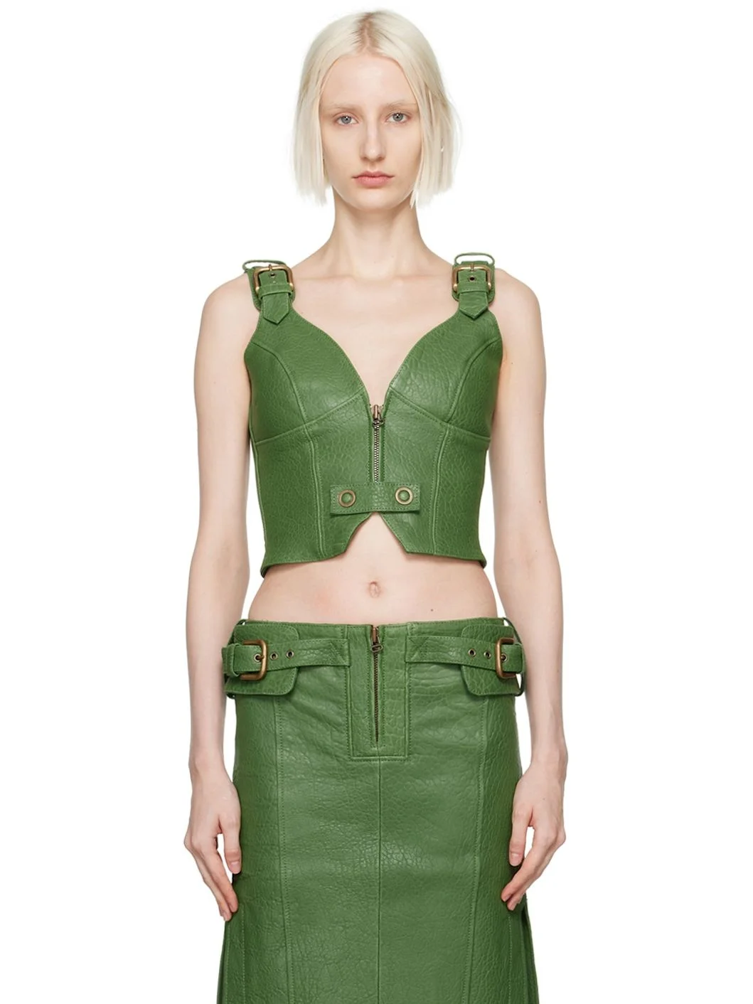 Green Velox Leather Corset - 1