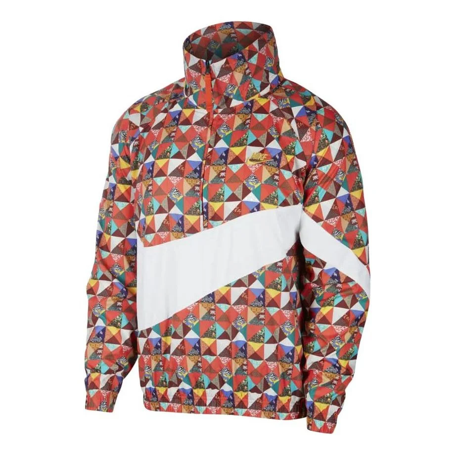 Nike Sportswear Printing Logo Half Zipper Stand Collar Jacket CI7690-100 - 1