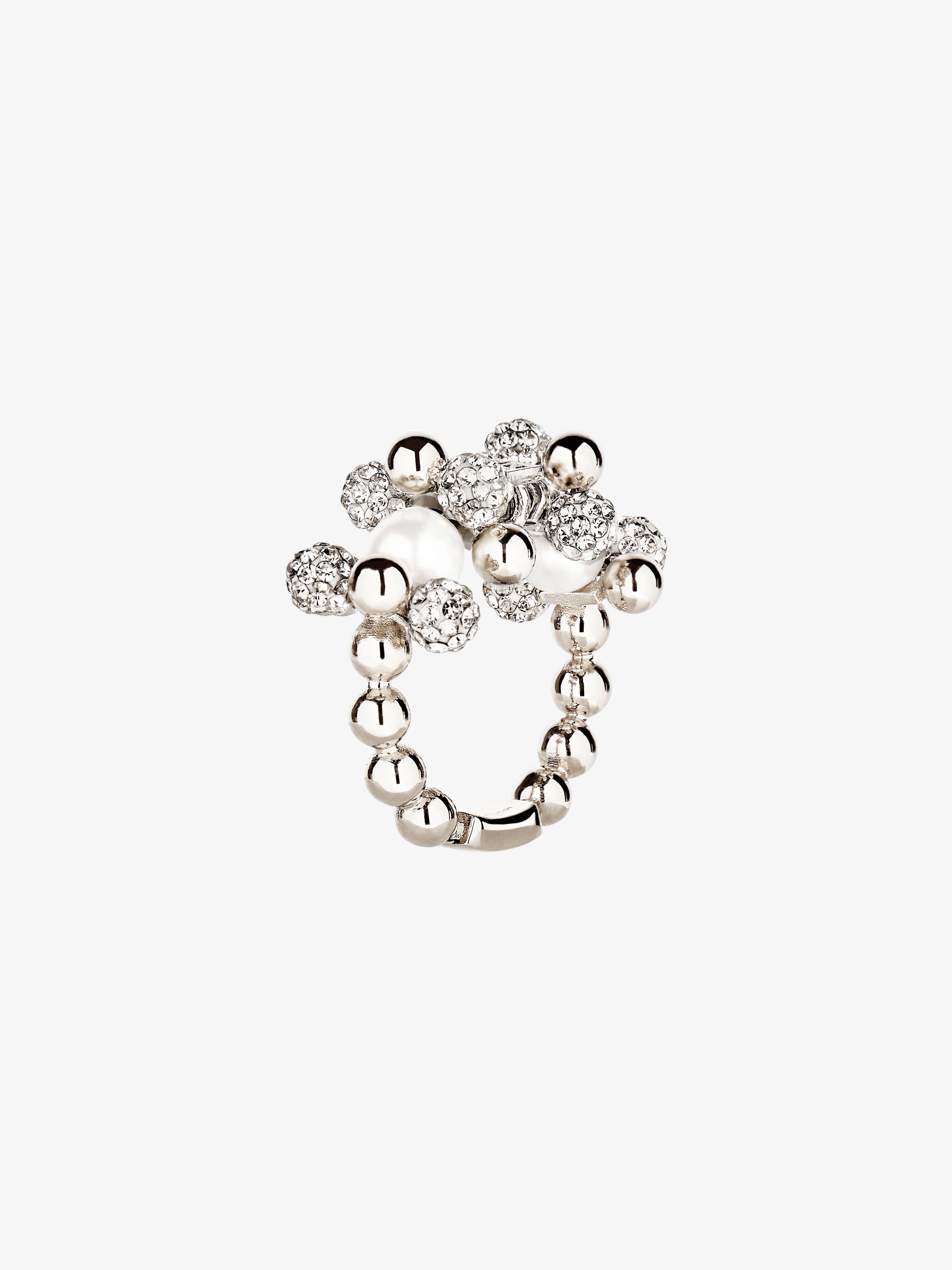4G PEARL RING WITH CRYSTALS - 4
