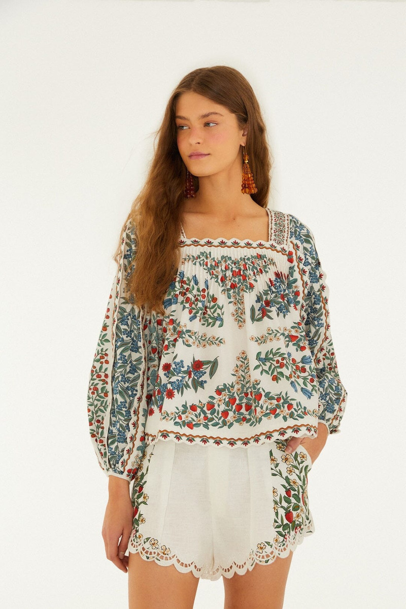Off-White Fruit Beauty Scarf Organic Cotton Long Sleeve Blouse 1