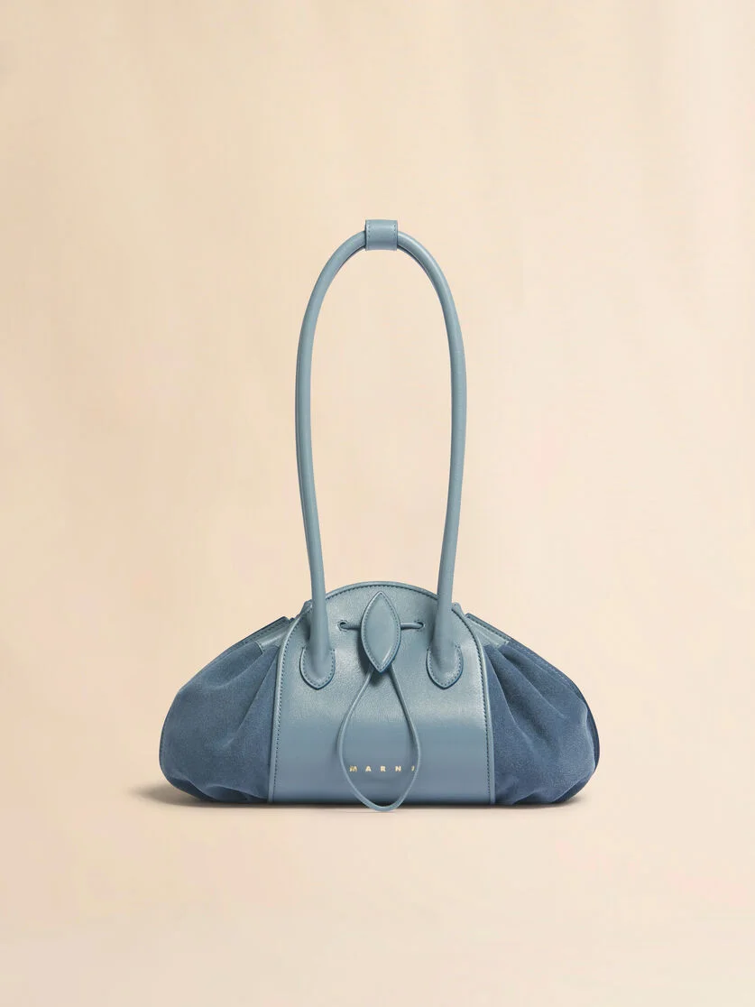 BLUE LEATHER AND SUEDE TULIPEA SHOULDER BAG - 1