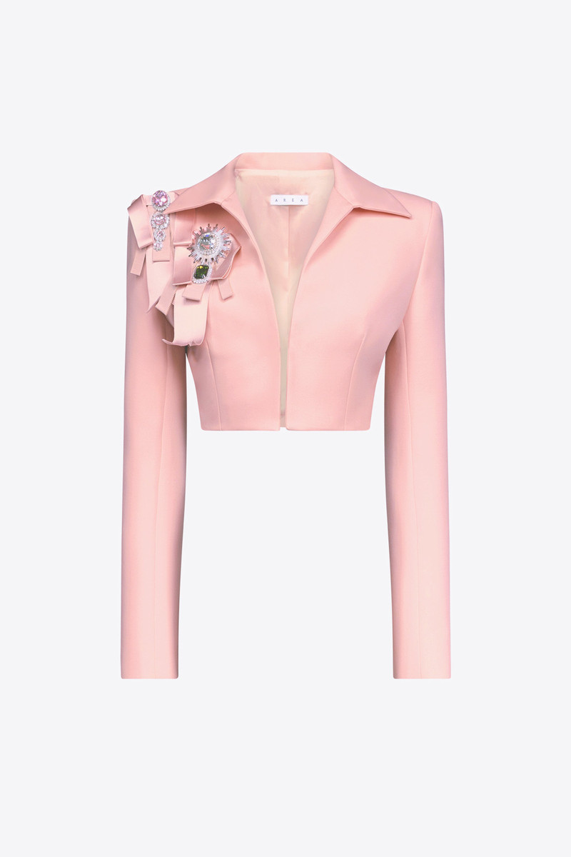 CRYSTAL EMBELLISHED BOW CROPPED JACKET - 1