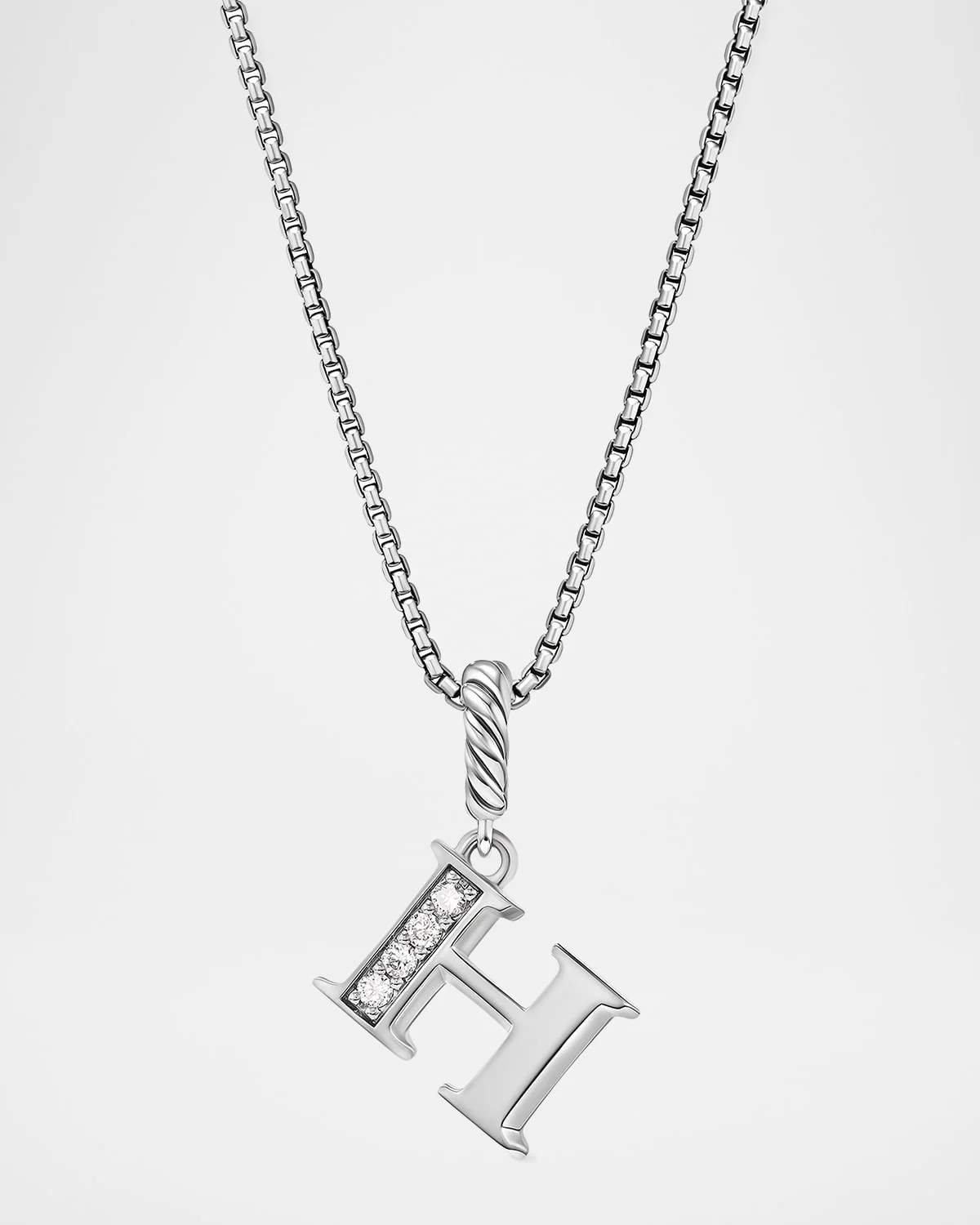 Pave Initial Pendant Necklace with Diamonds in Silver, 17mm - 1