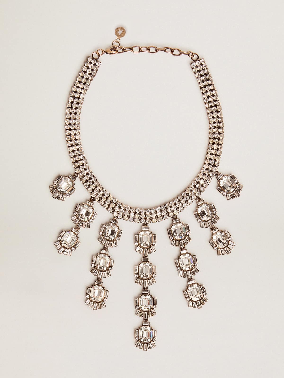 Women's necklace in antique gold color with drop crystals - 1