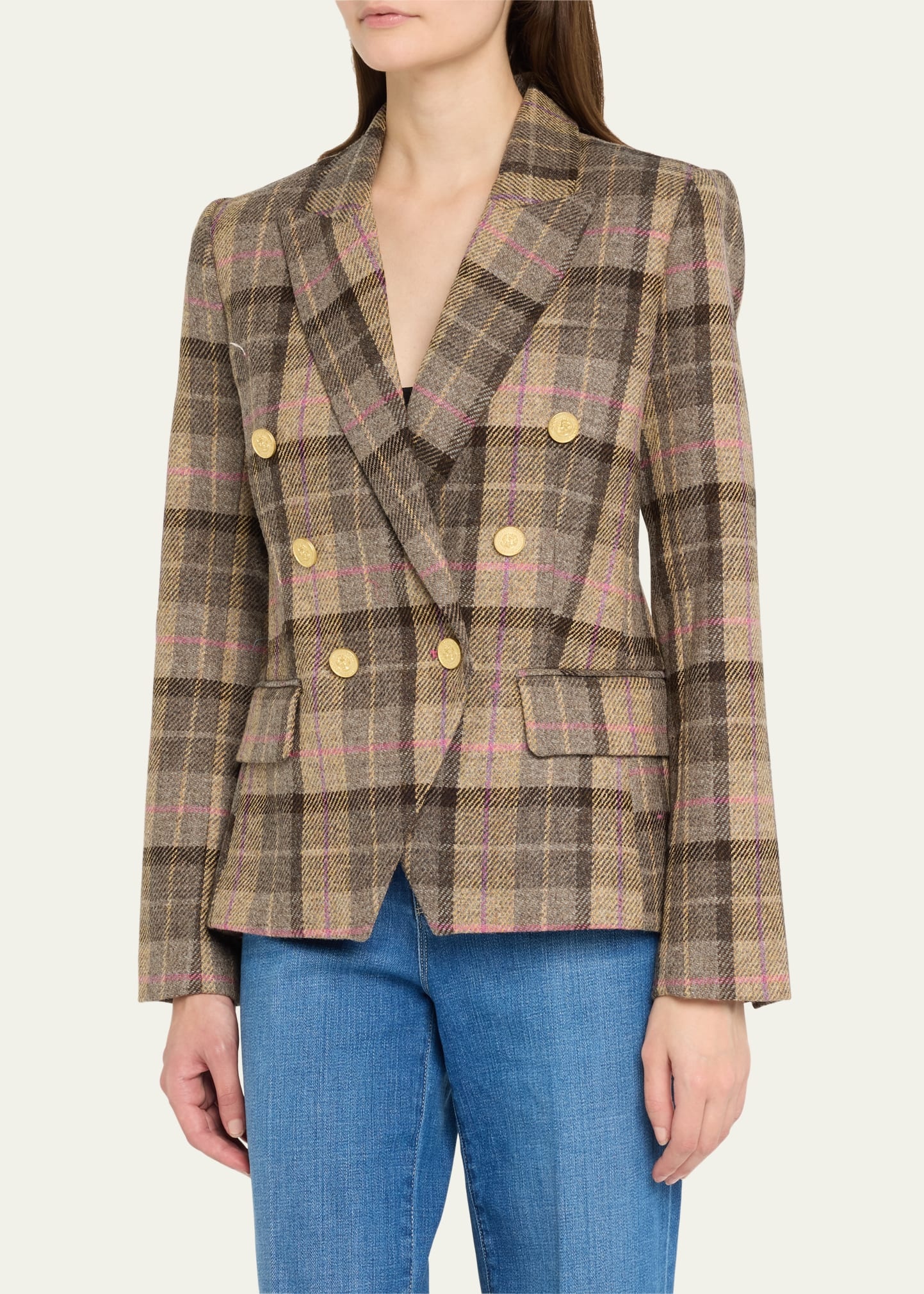 Kenzie Plaid Double-Breasted Wool Blazer - 4