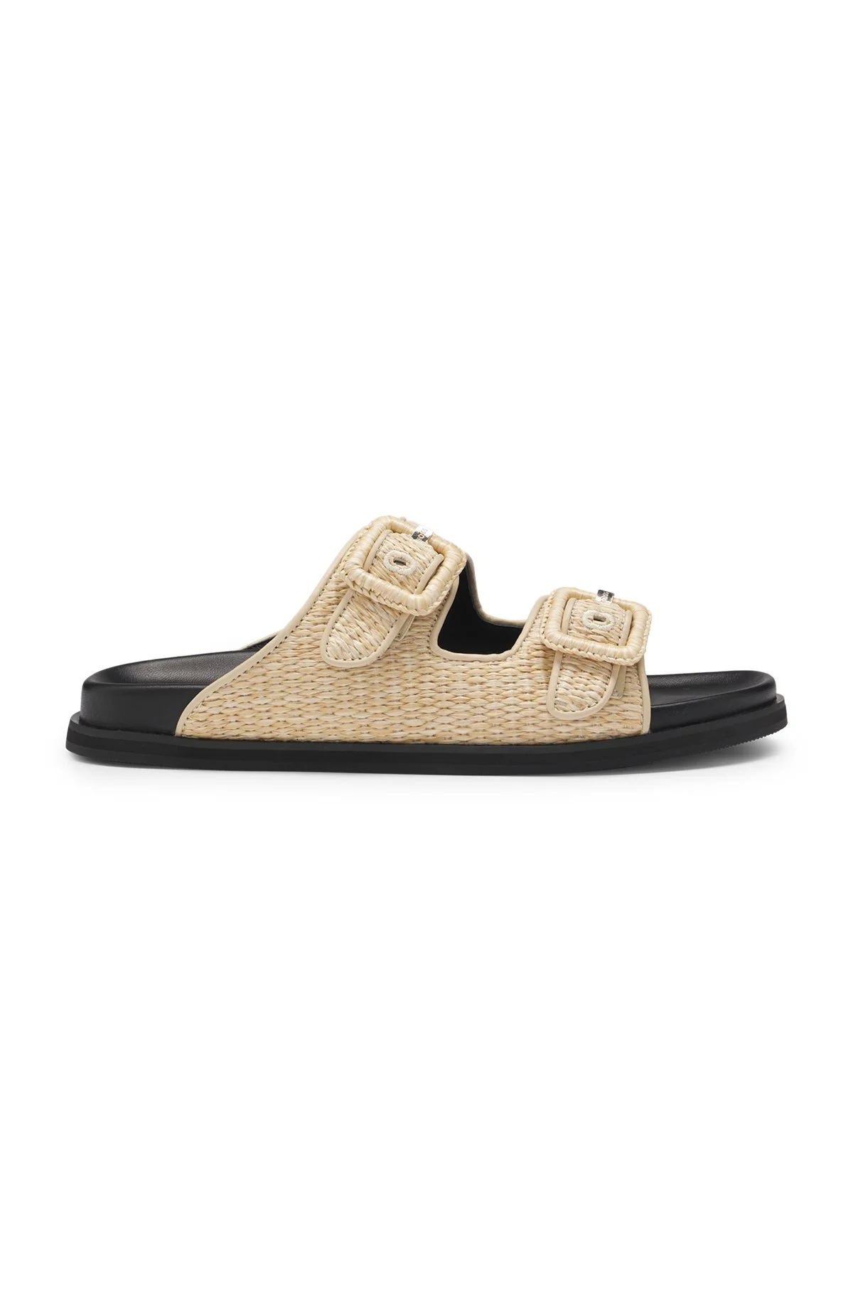 RAFFIA SLIDES WITH BUCKLED STRAPS - 1