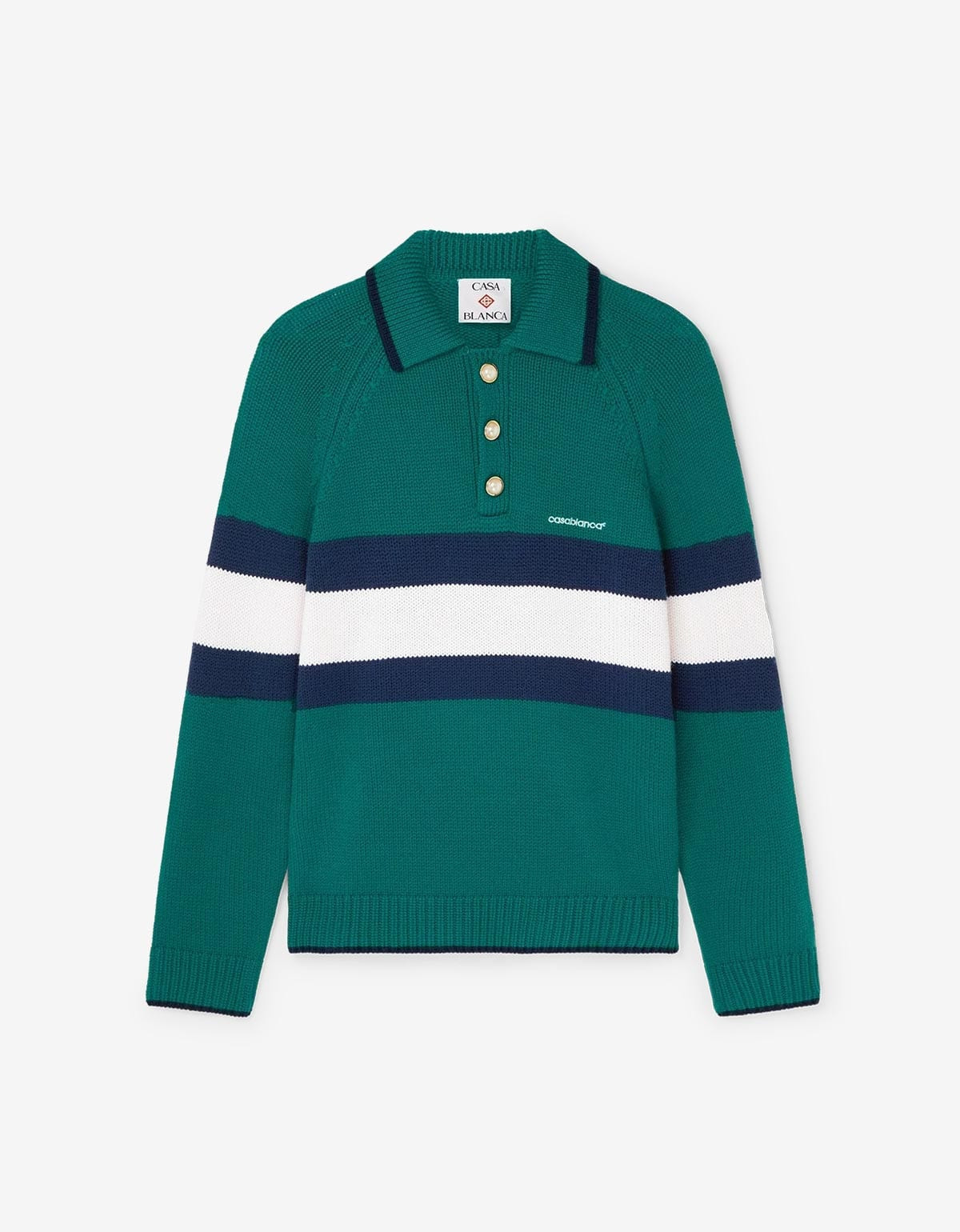 Casablanca Green Colourblock Polo Shirt - 1