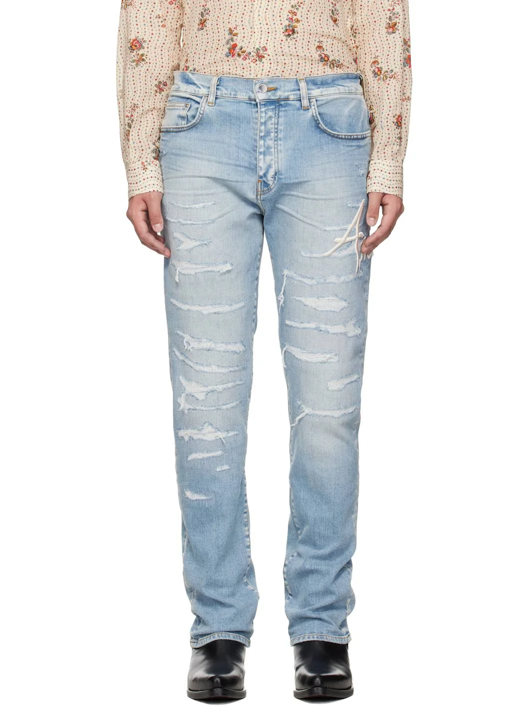 Blue 'AMIRI' Repaired Slim Jeans - 1