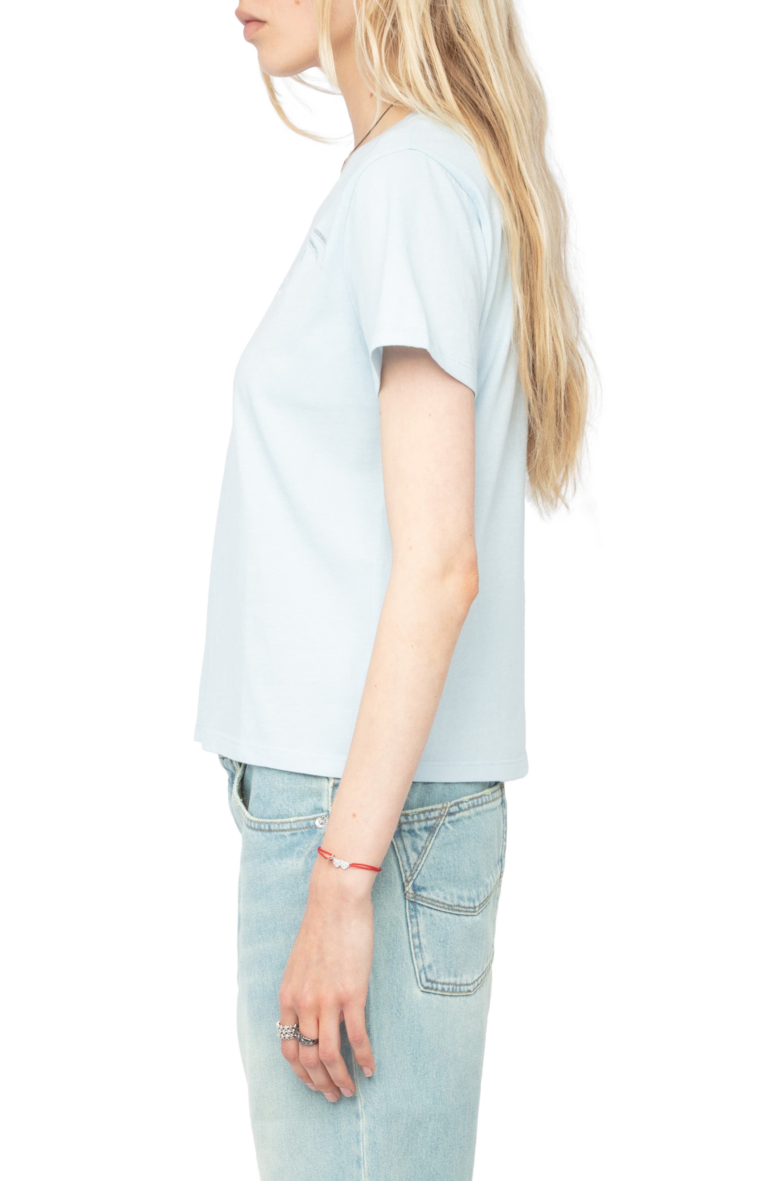 Zadig & Voltaire Alys Mesh Inset Cotton T-Shirt in Cloud at Nordstrom - 3