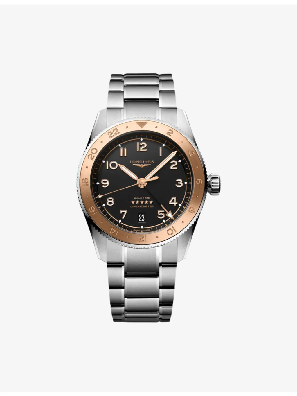 L3.803.5.53.6 Spirit Zulu Time 1925 Stainless-Steel and 18ct Rose Gold Cap 39mm Automatic Watch - 1