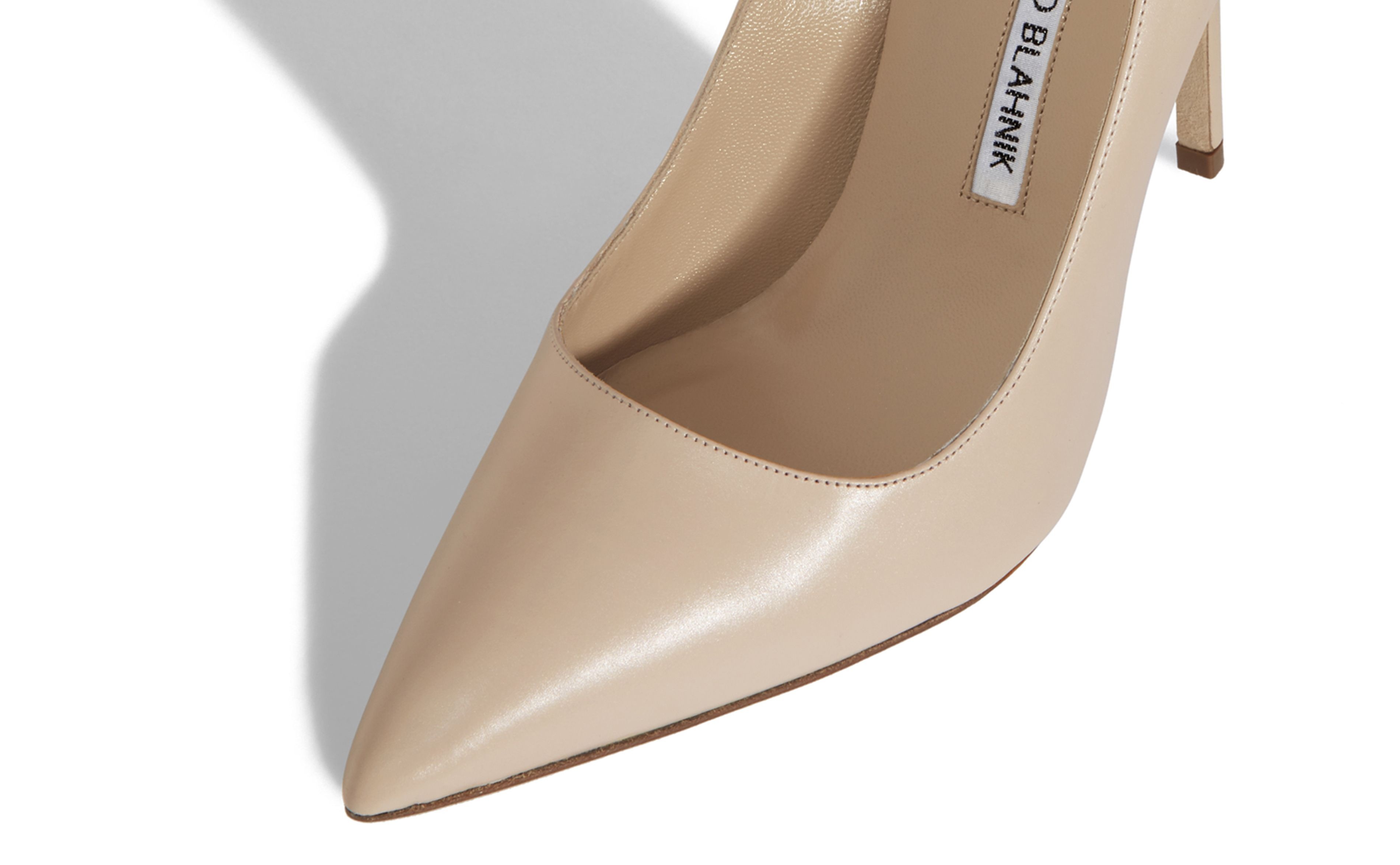 Taupe Calf Leather Pointed Toe Pumps - 4