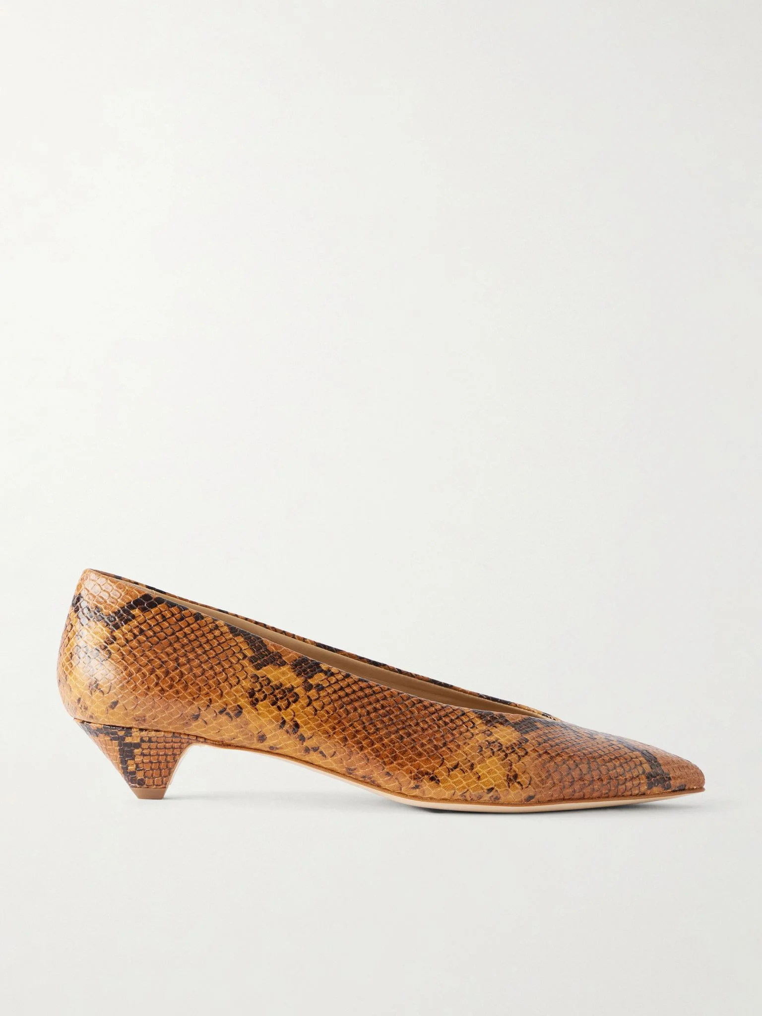 The Trap 35 snake-effect leather pumps Mustard - 1
