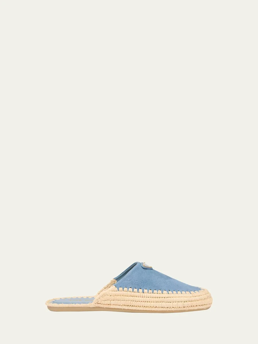 Triangle Logo Suede Espadrille Mules - 1