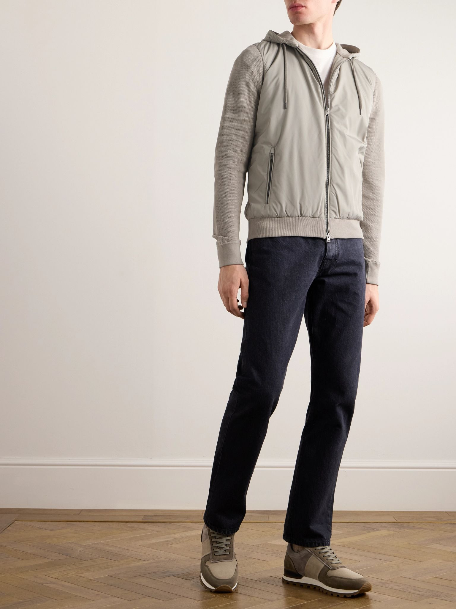Waffle-Knit Cotton and Shell Hooded Jacket Beige - 2