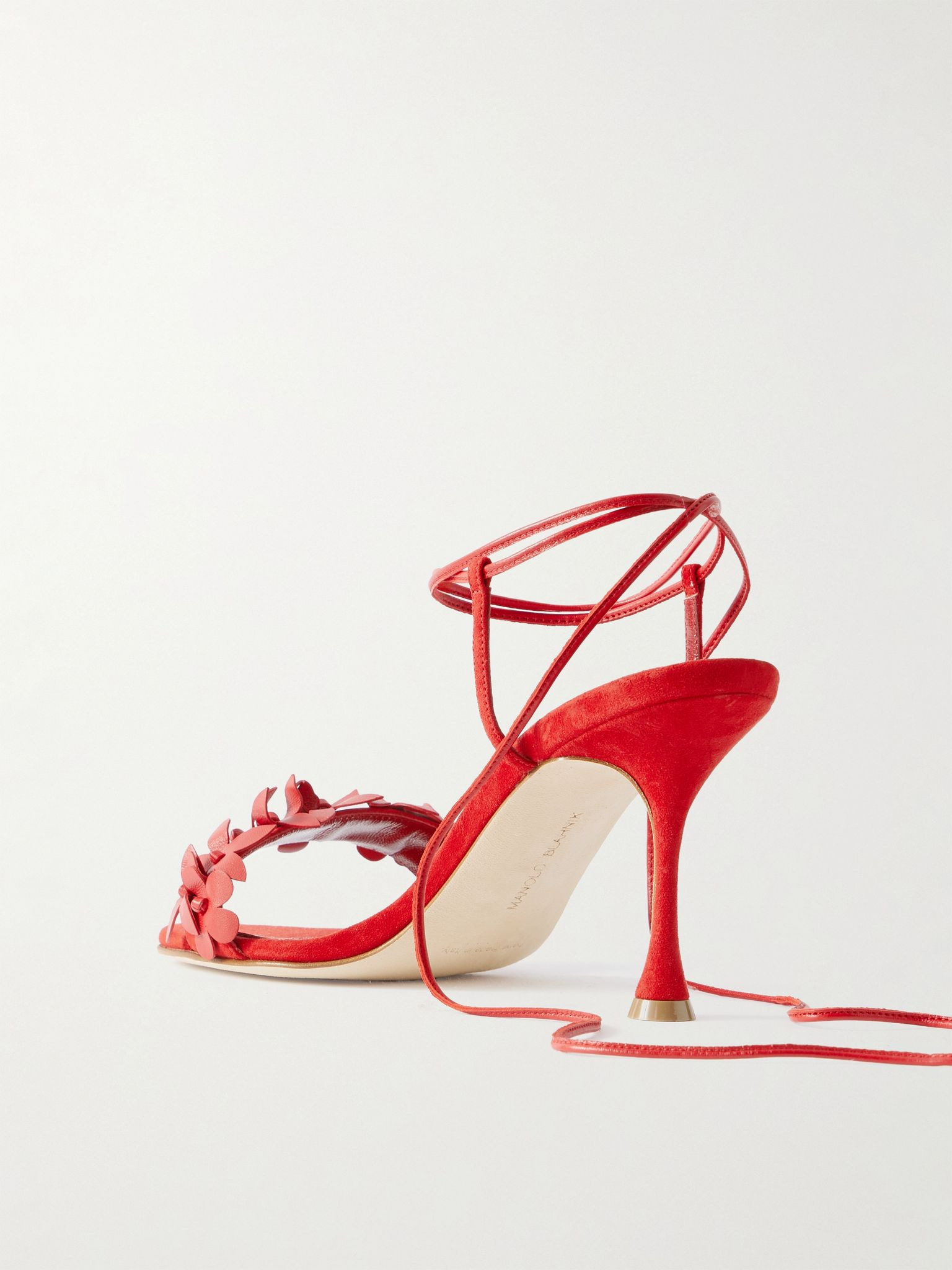 Anista 90 leather-trimmed suede sandals Red - 3