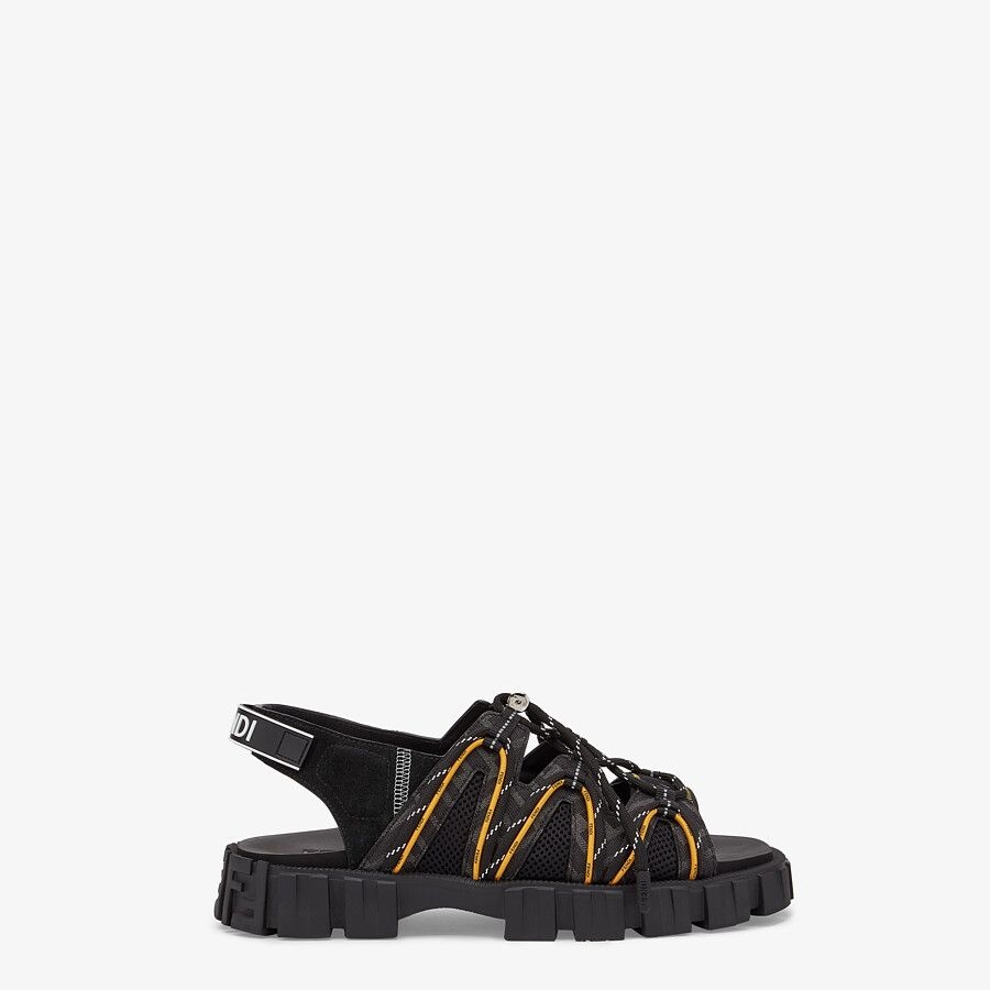 Black leather and tech mesh sandals - 1