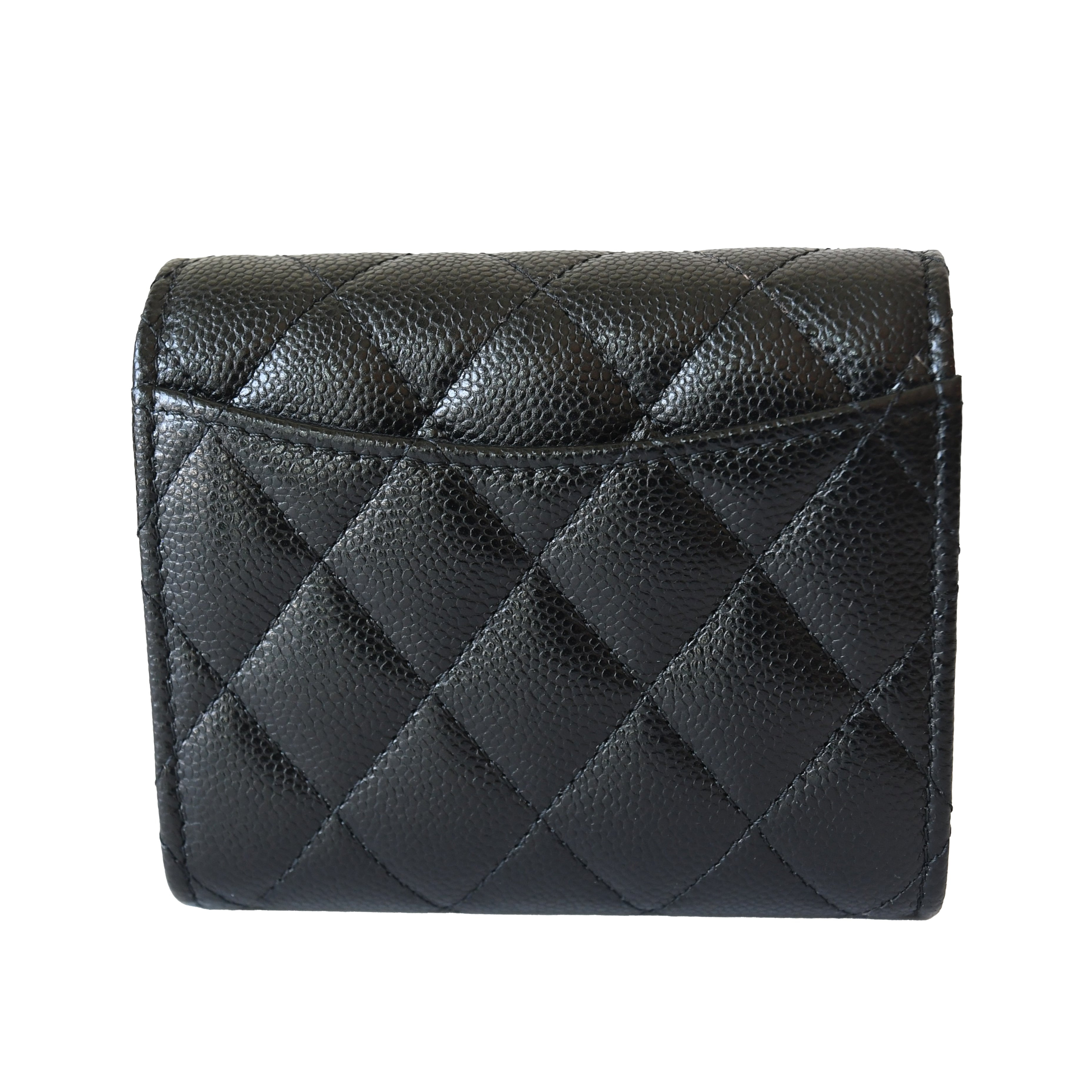 Chanel CC Caviar Quilted Trifold Compact Flap Wallet Black - 2