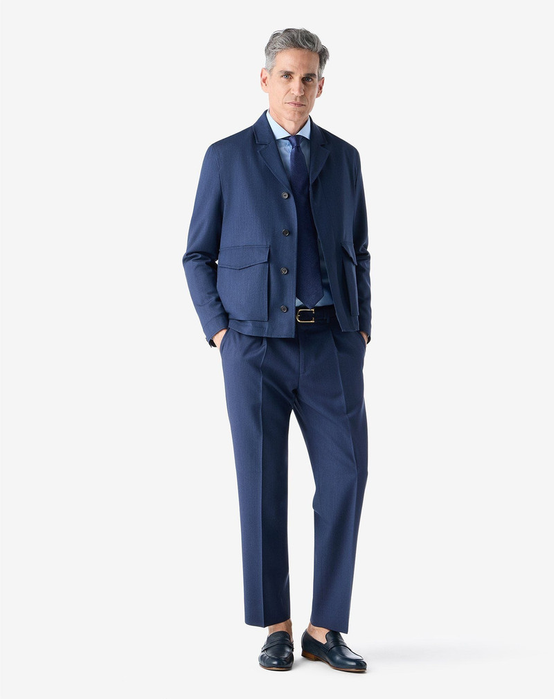 CORNELIANI Navy blue wool, silk and mohair single-dart trousers outlook