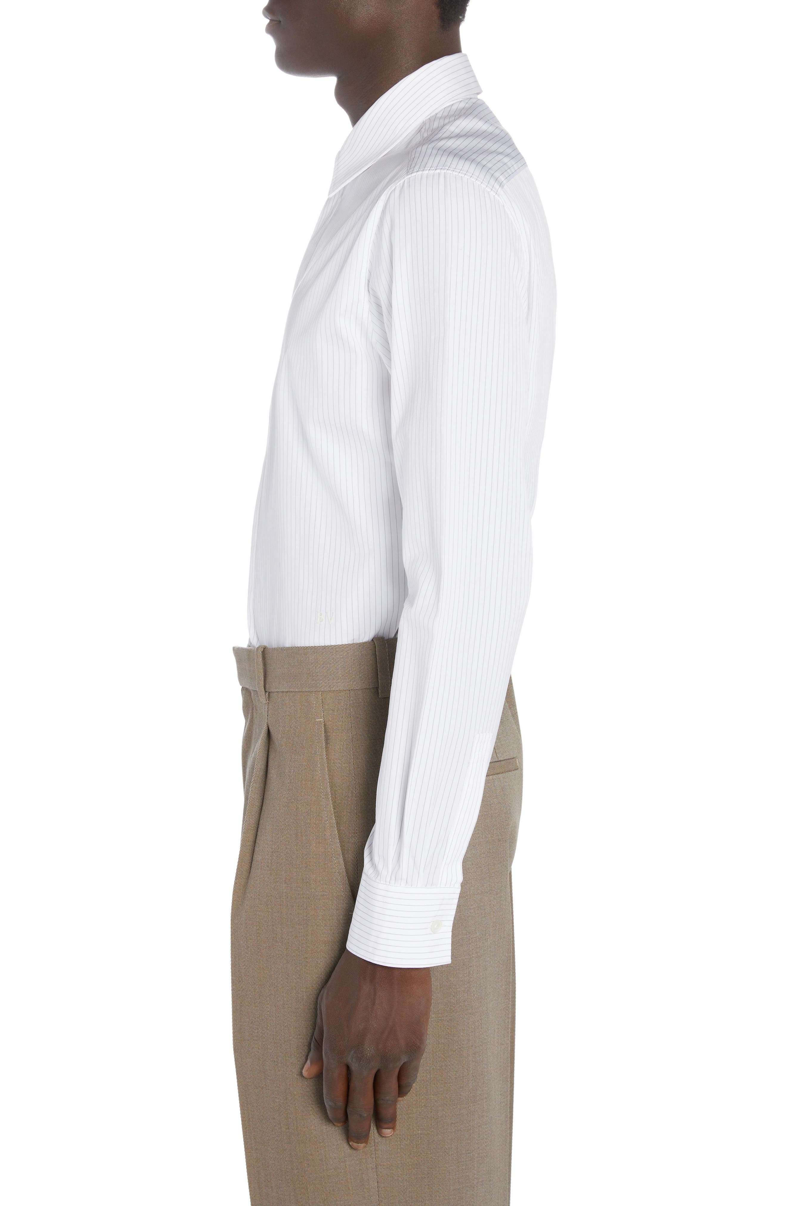 Bottega Veneta Narrow Pinstripe Button-Up Oxford Shirt in White/Grey at Nordstrom - 4