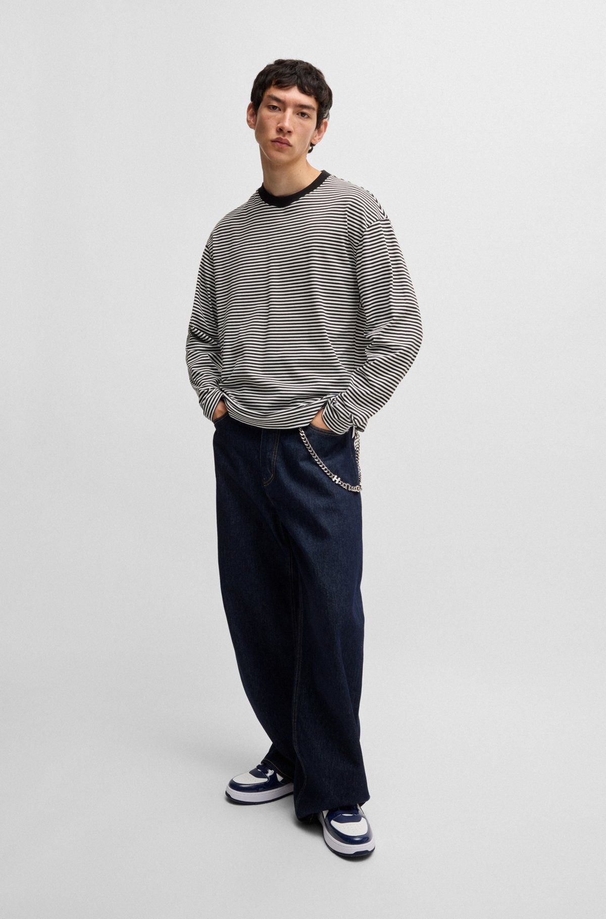 COTTON-JERSEY LOOSE-FIT T-SHIRT WITH HORIZONTAL STRIPE - 4