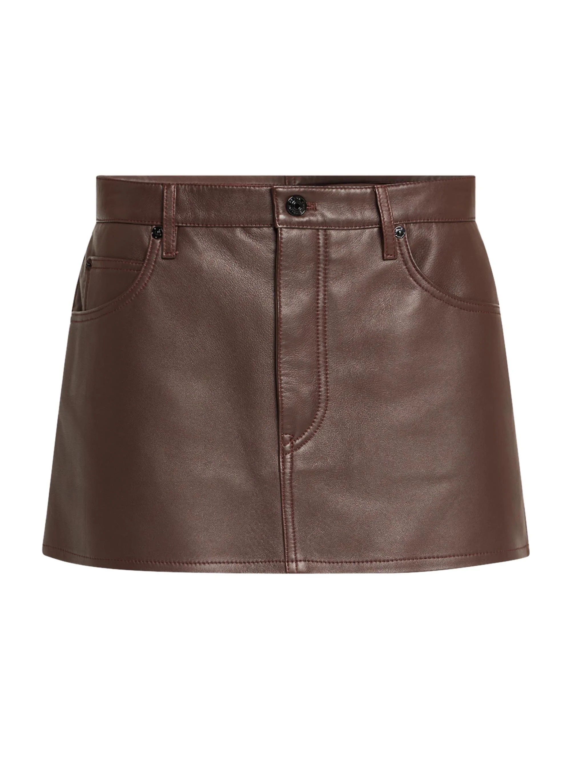 Women's Leather Fitted Miniskirt - Dark Brown - 1