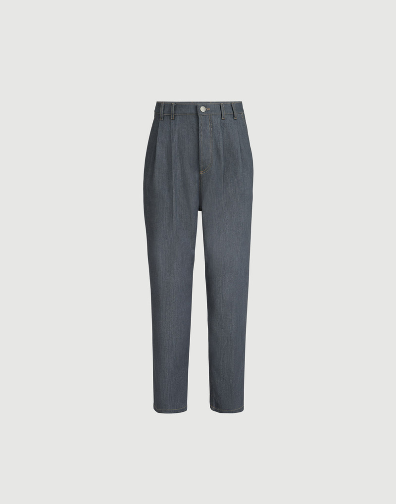 Comfort grayscale denim iconic fit five-pocket trousers with double pleats 1