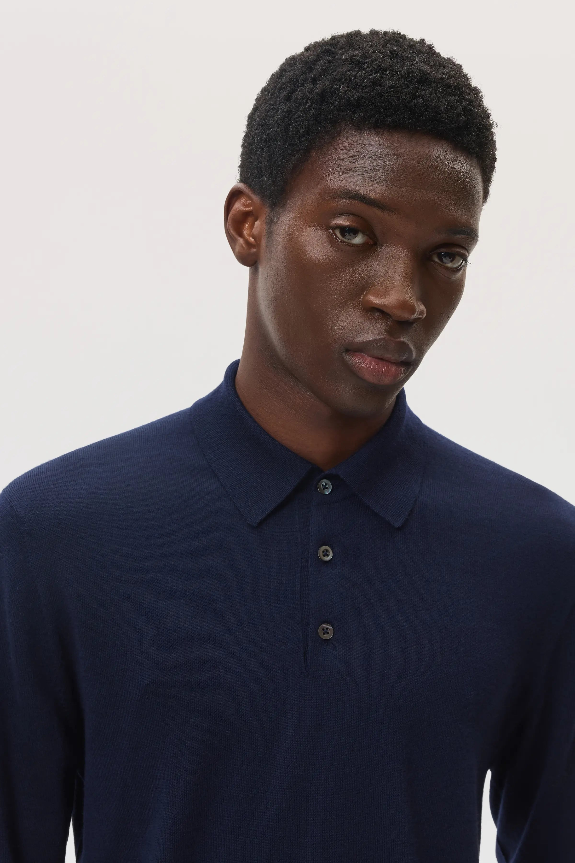 Merino Long Sleeve Navy Polo Shirt - 3