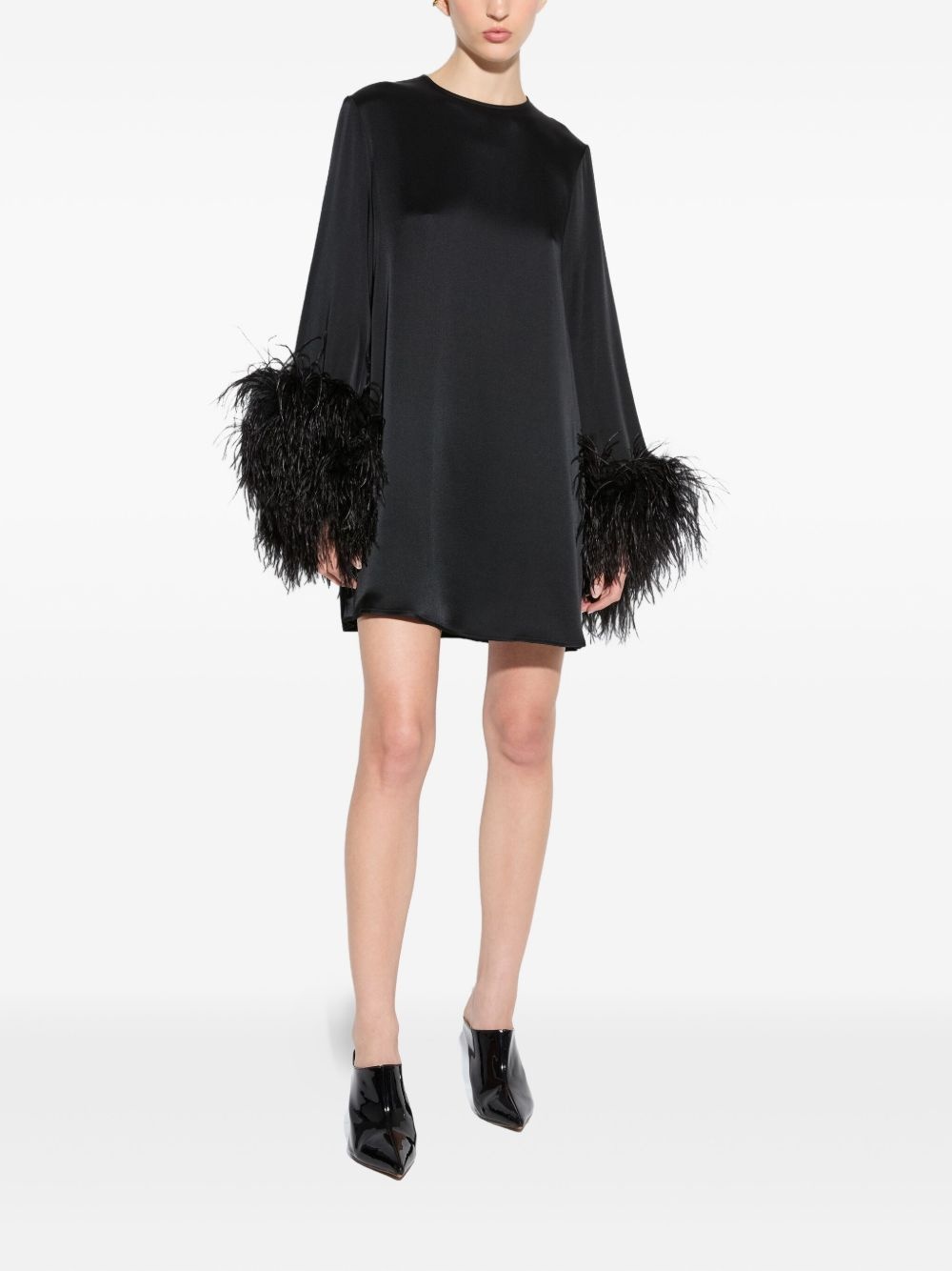 feather-trim satin mini dress - 2