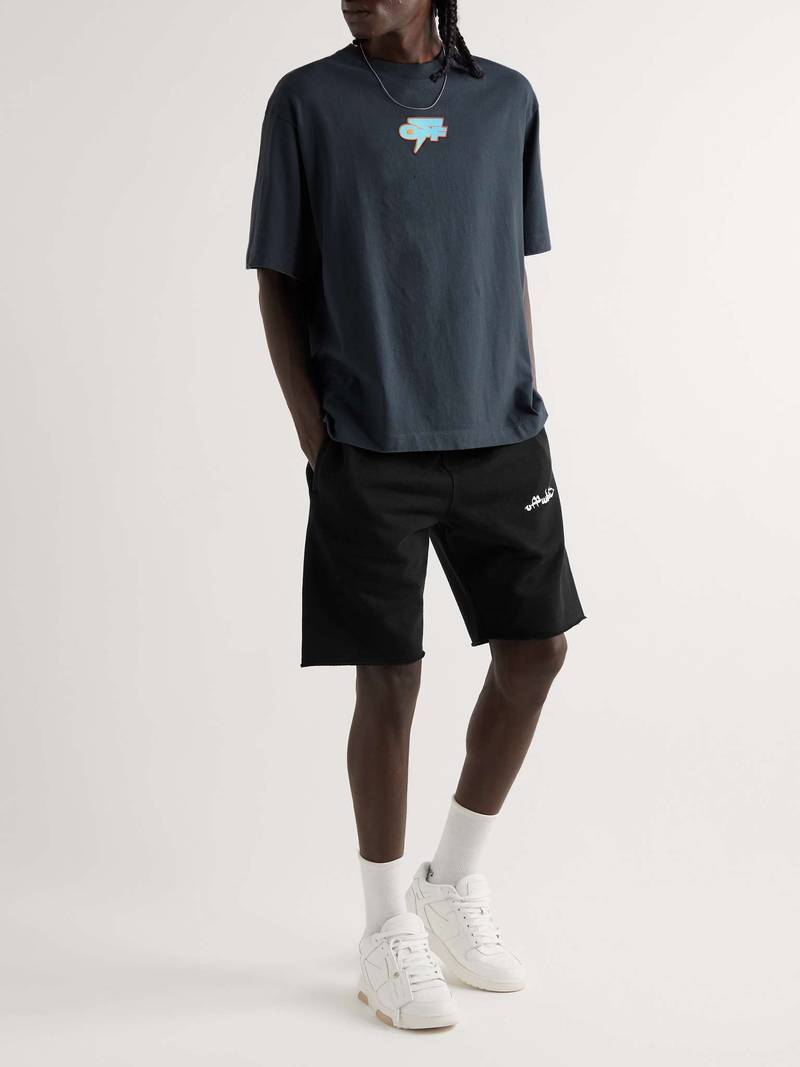 Off-White Straight-Leg Logo-Embroidered Cotton-Jersey Shorts outlook