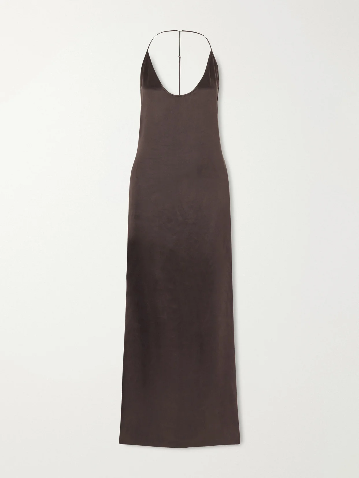 Peach-feel Silk Satin Halterneck Evening Dress - 1