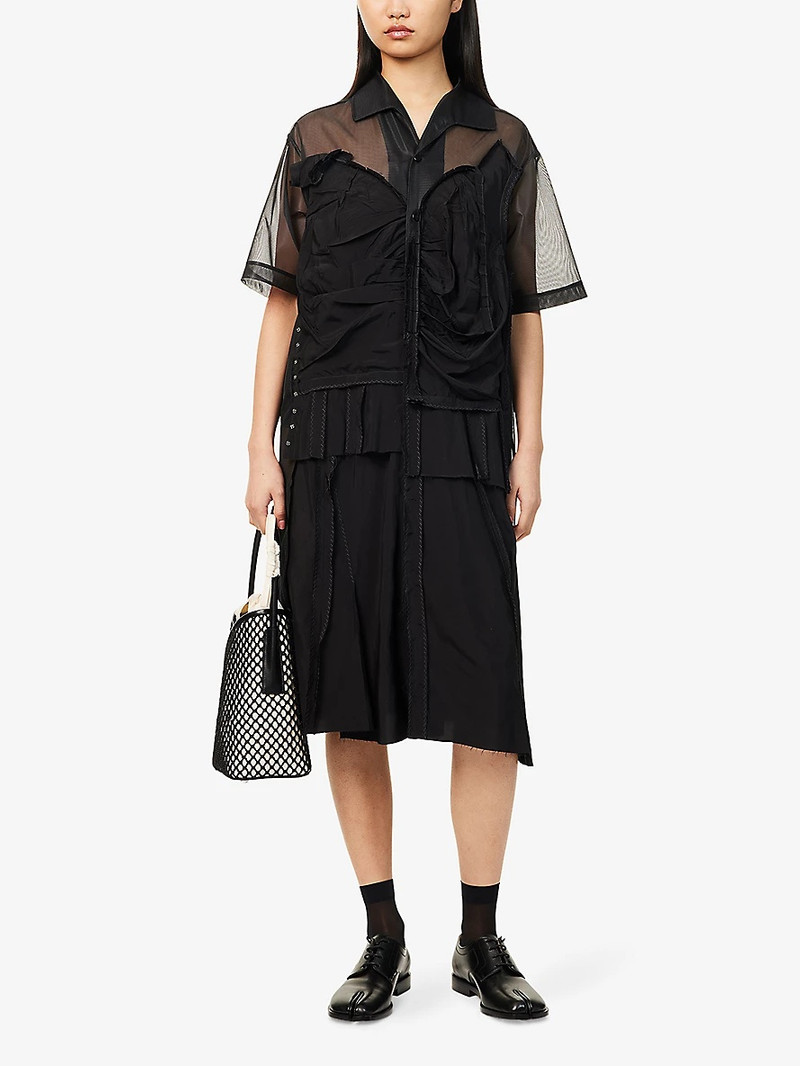 Maison Margiela Mesh-Panels Short-Sleeves Woven Midi Dress outlook